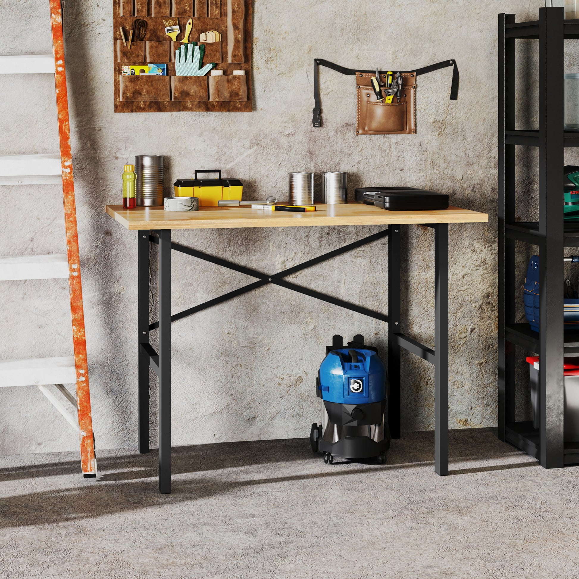 Aosom 46" Oak Wood Workbench - Heavy-Duty Steel Work Table-Home Improvement > Tools > Tool Organizers-DECOROLALA