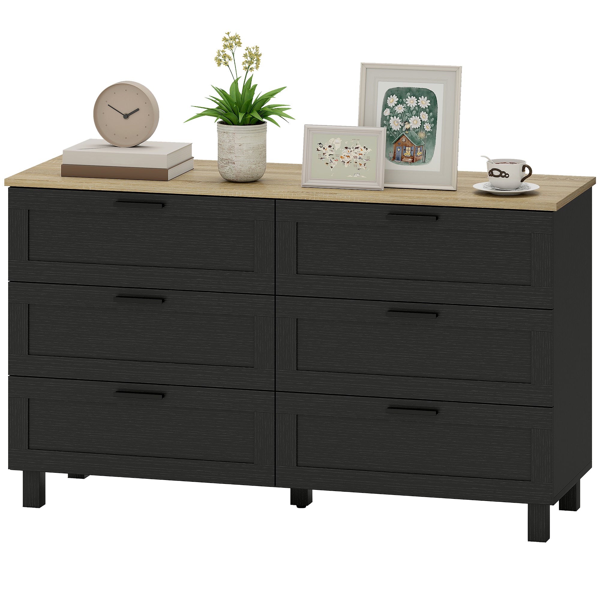 Aosom 47" 6-Drawer Chest of Drawers - Black Wood Grain Dresser-DECOROLALA