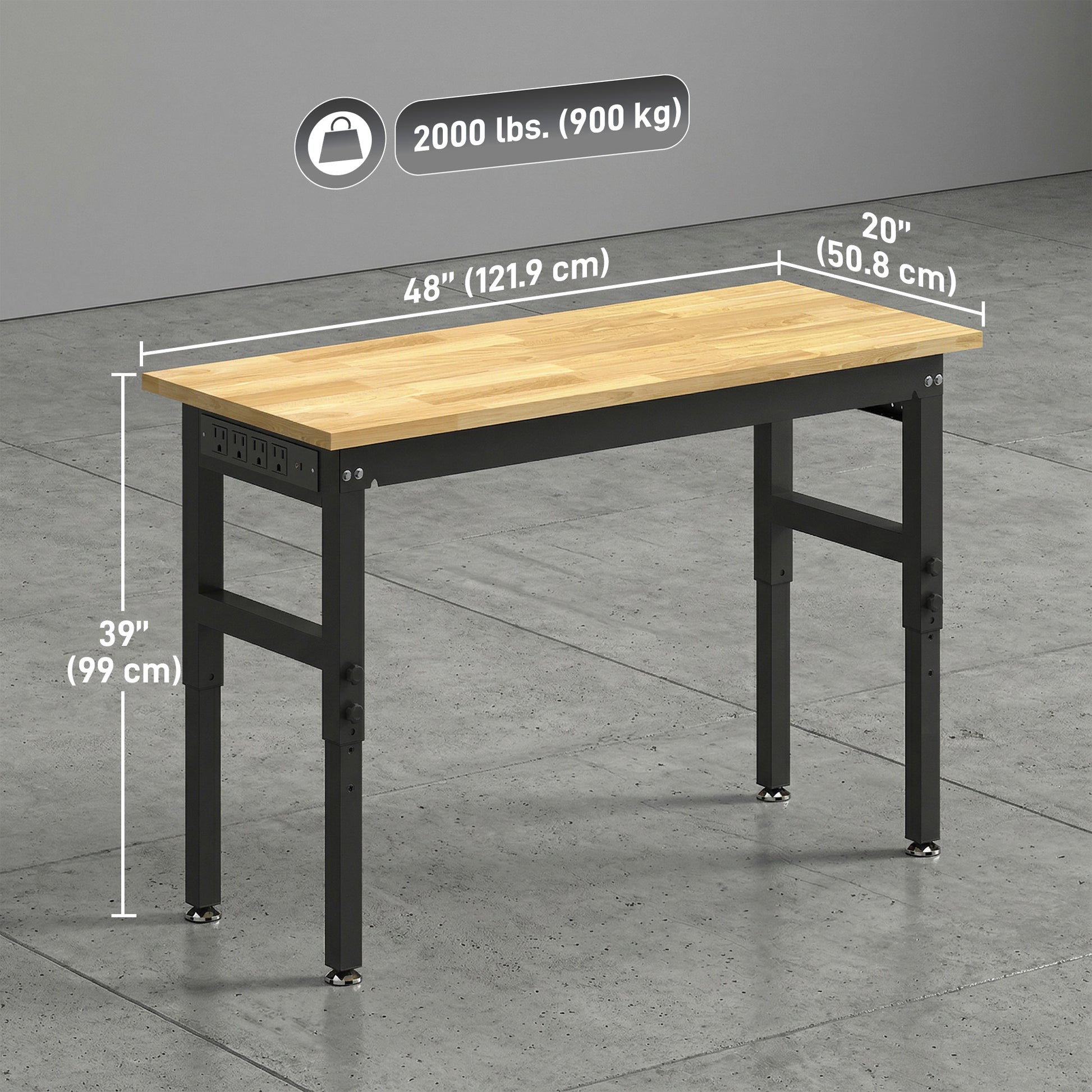 Aosom 48" Adjustable Workbench - 2000 lbs Capacity Rubberwood Top-Home Improvement > Tools > Tool Organizers-DECOROLALA