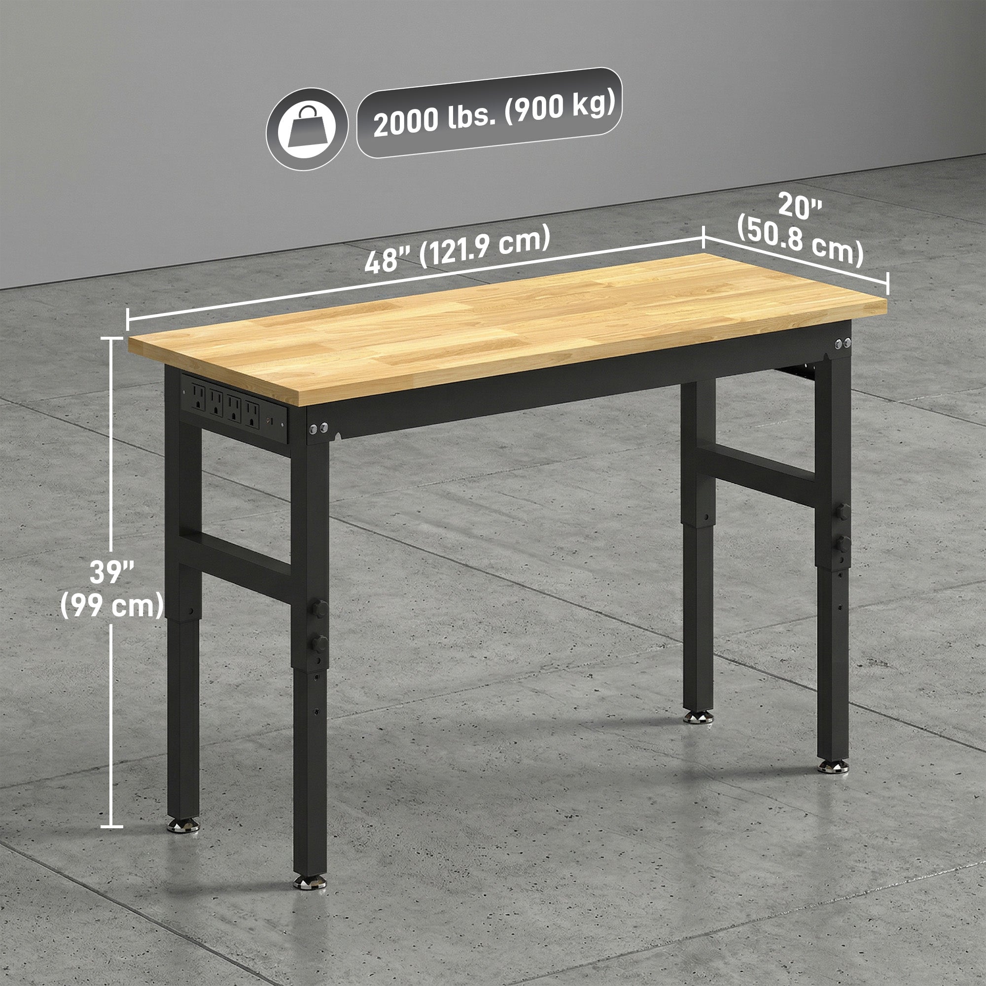Aosom 48" Adjustable Workbench - 2000 lbs Capacity Rubberwood Top-Home Improvement > Tools > Tool Organizers-DECOROLALA