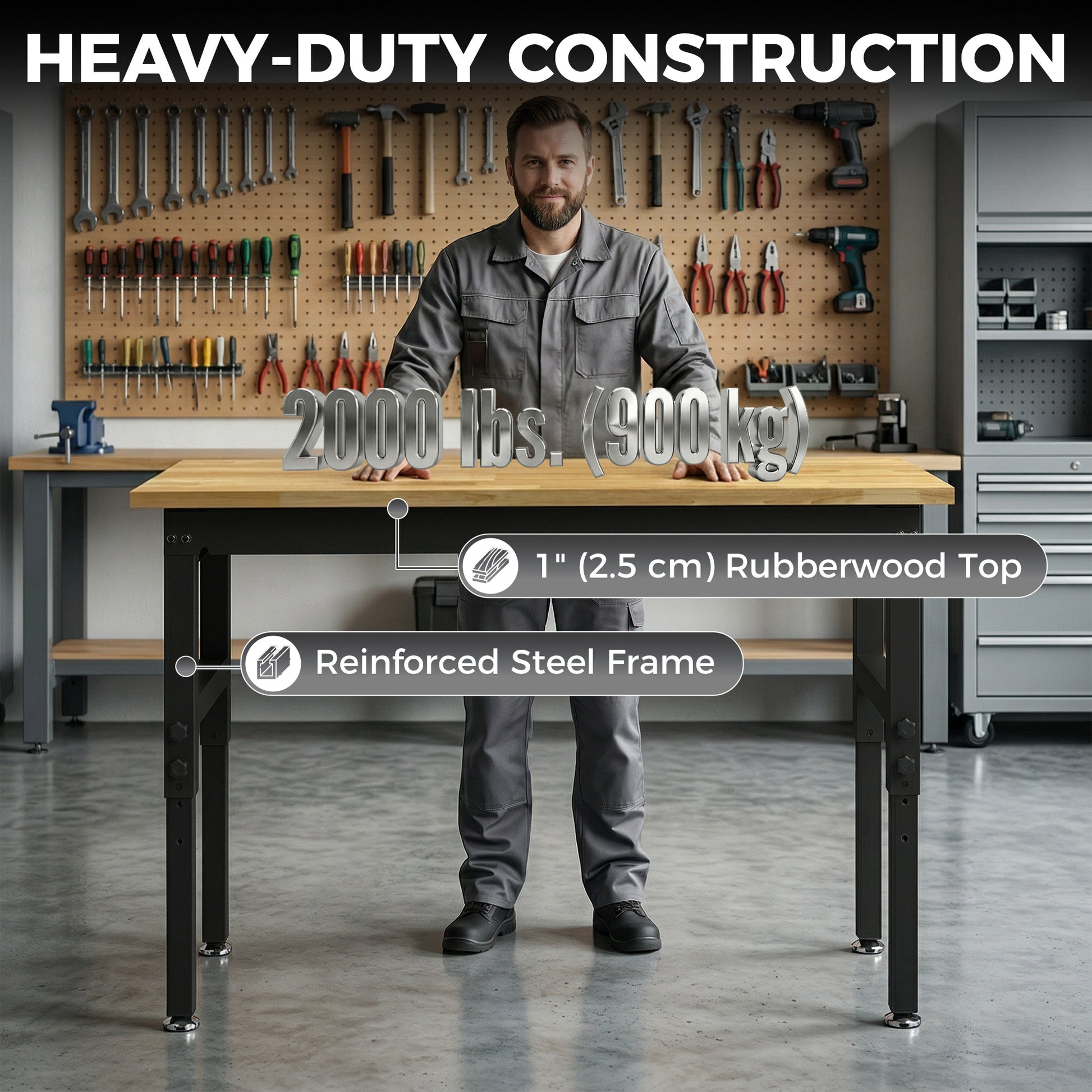 Aosom 48" Adjustable Workbench - 2000 lbs Capacity Rubberwood Top-Home Improvement > Tools > Tool Organizers-DECOROLALA