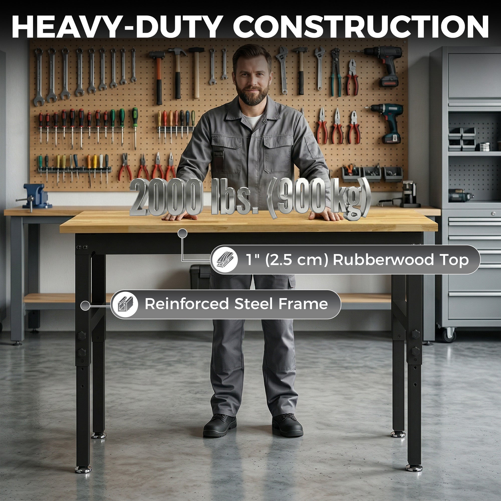 Aosom 48" Adjustable Workbench - 2000 lbs Capacity Rubberwood Top-Home Improvement > Tools > Tool Organizers-DECOROLALA
