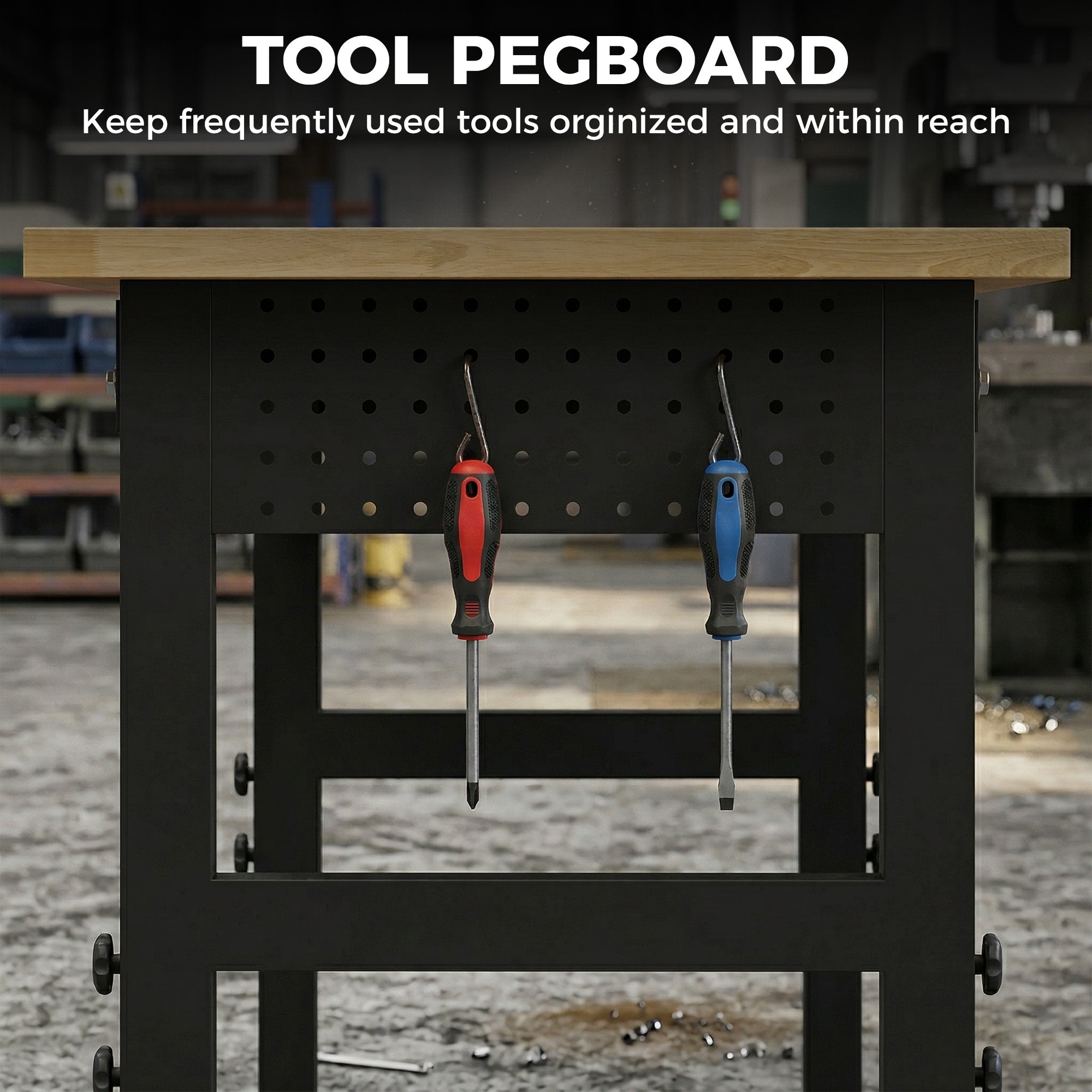 Aosom 48" Adjustable Workbench - 2000 lbs Capacity Rubberwood Top-Home Improvement > Tools > Tool Organizers-DECOROLALA