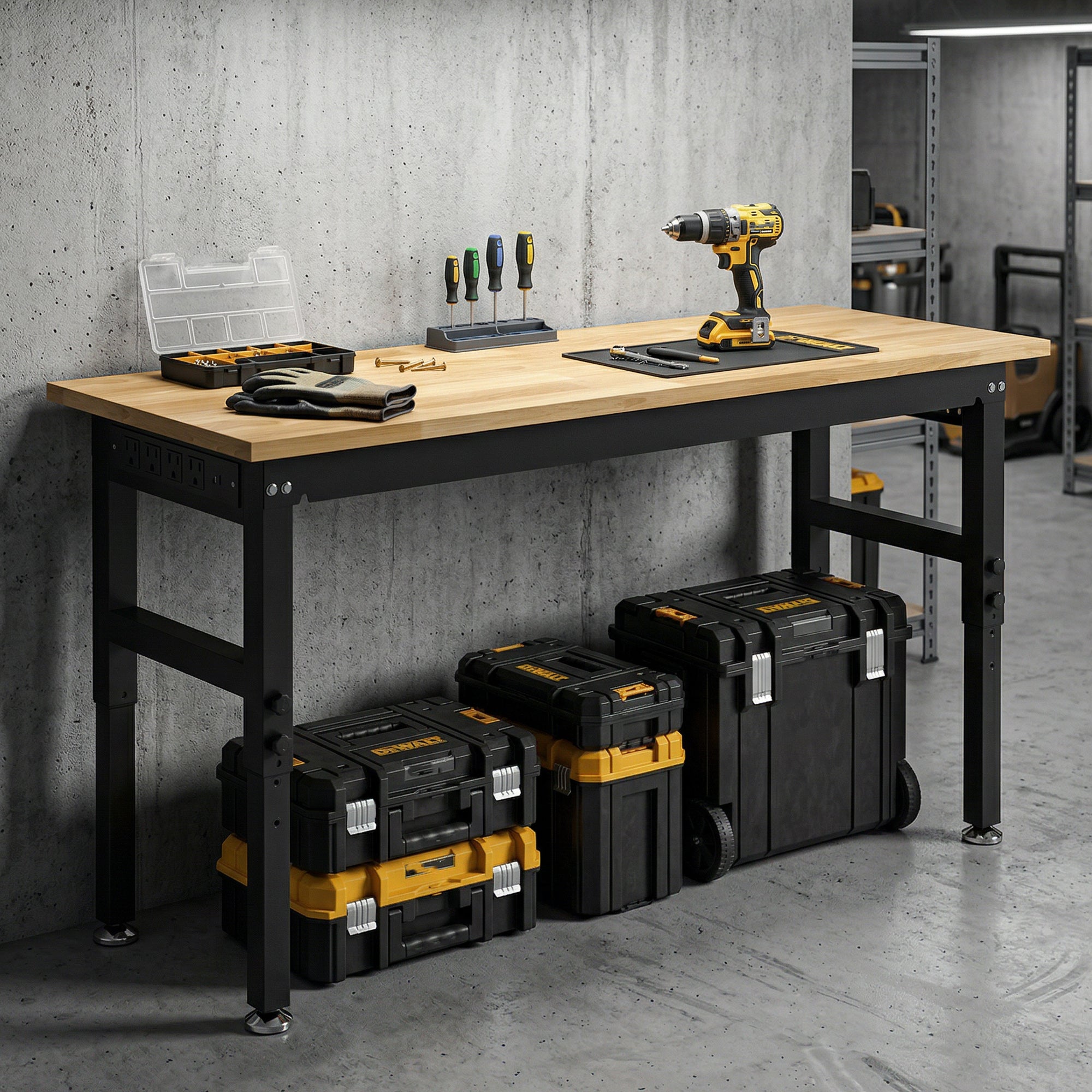 Aosom 48" Adjustable Workbench - 2000 lbs Capacity Rubberwood Top-Home Improvement > Tools > Tool Organizers-DECOROLALA