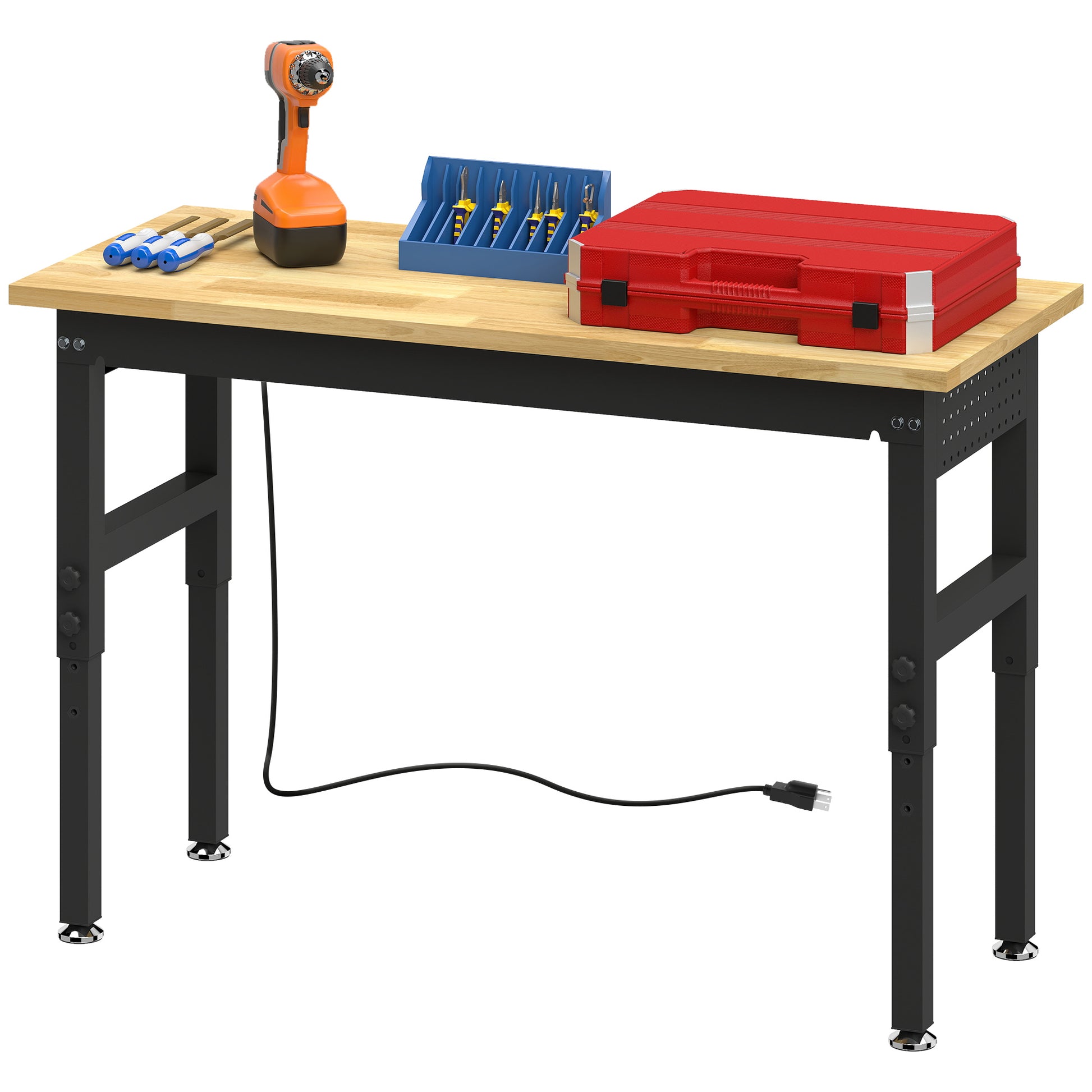 Aosom 48" Adjustable Workbench - 2000 lbs Capacity Rubberwood Top-Home Improvement > Tools > Tool Organizers-DECOROLALA