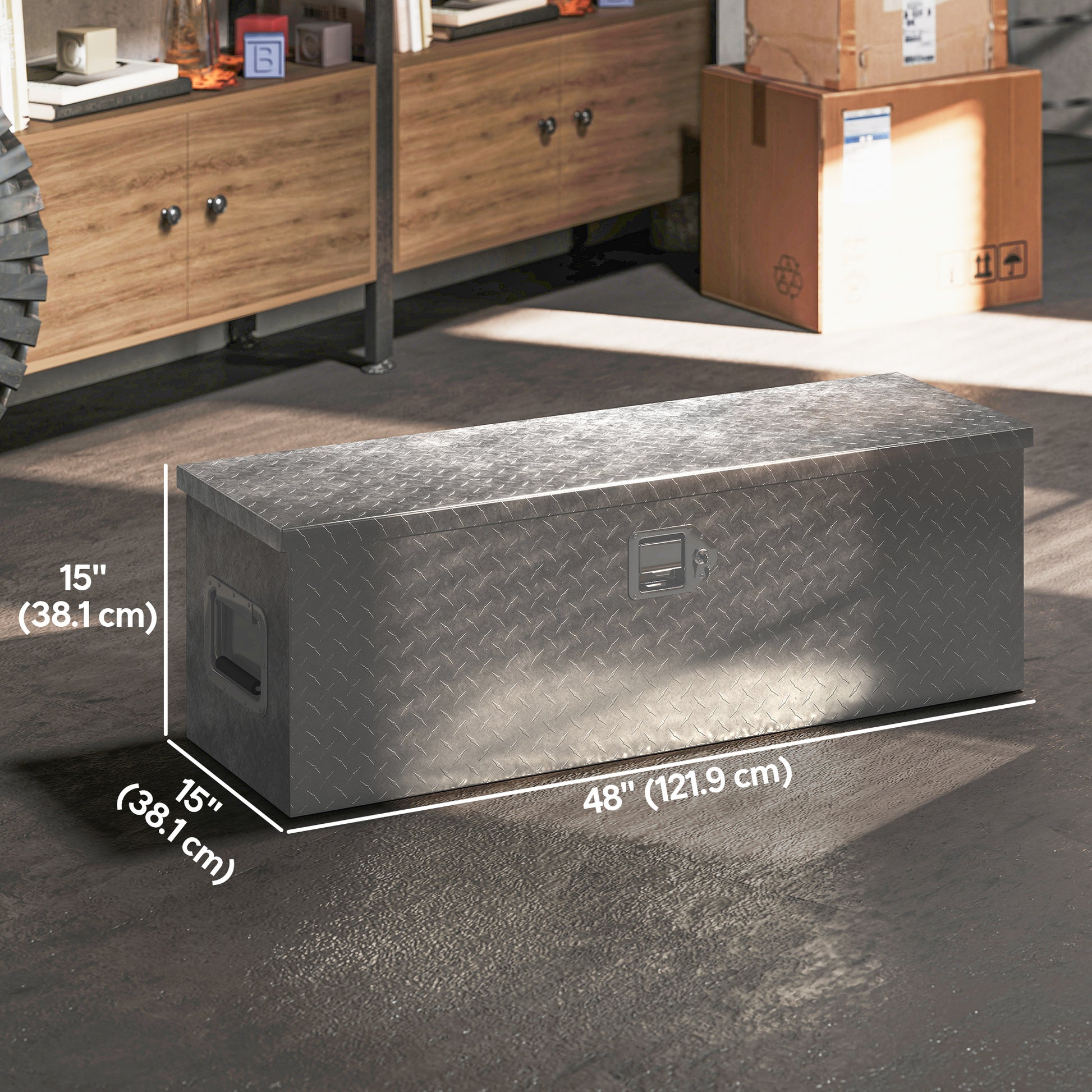 Aosom 48" Aluminum Truck Bed Tool Box - 33 Gal Silver-Home Improvement > Tools > Tool Organizers-DECOROLALA