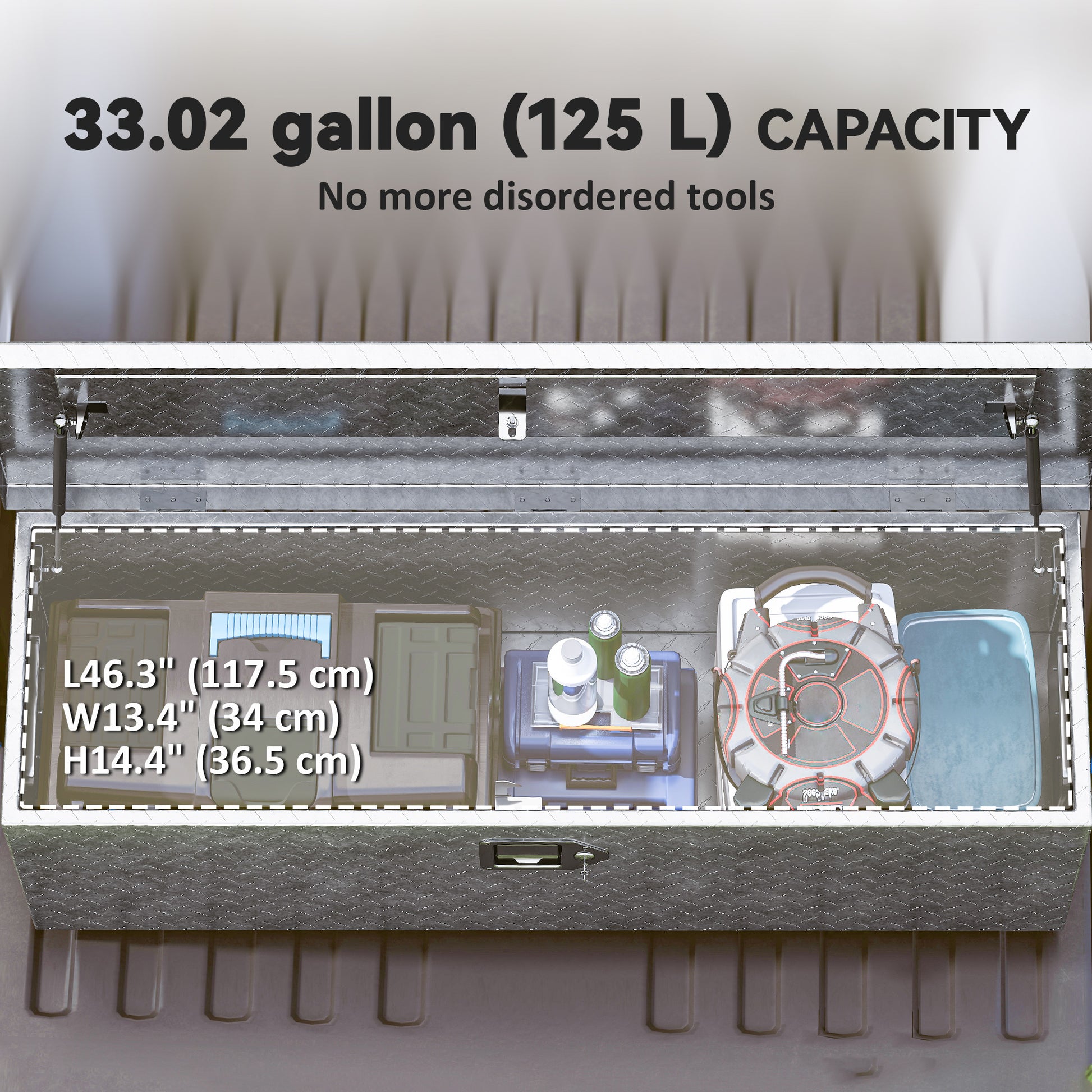 Aosom 48" Aluminum Truck Bed Tool Box - 33 Gal Silver-Home Improvement > Tools > Tool Organizers-DECOROLALA