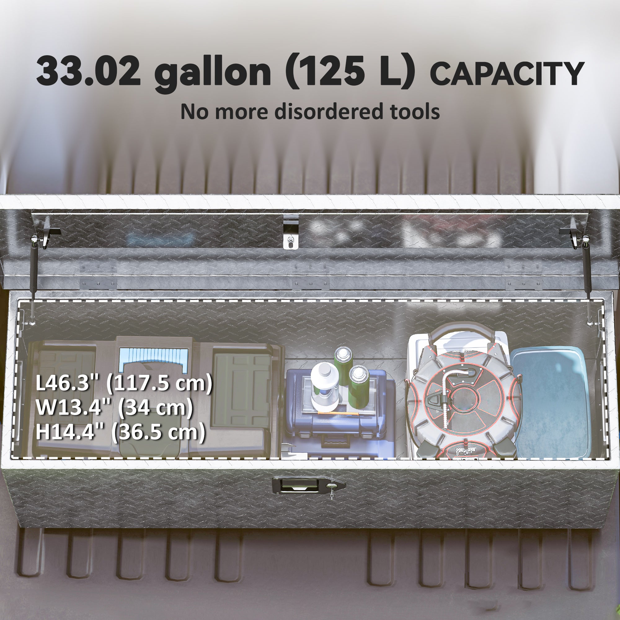 Aosom 48" Aluminum Truck Bed Tool Box - 33 Gal Silver-Home Improvement > Tools > Tool Organizers-DECOROLALA