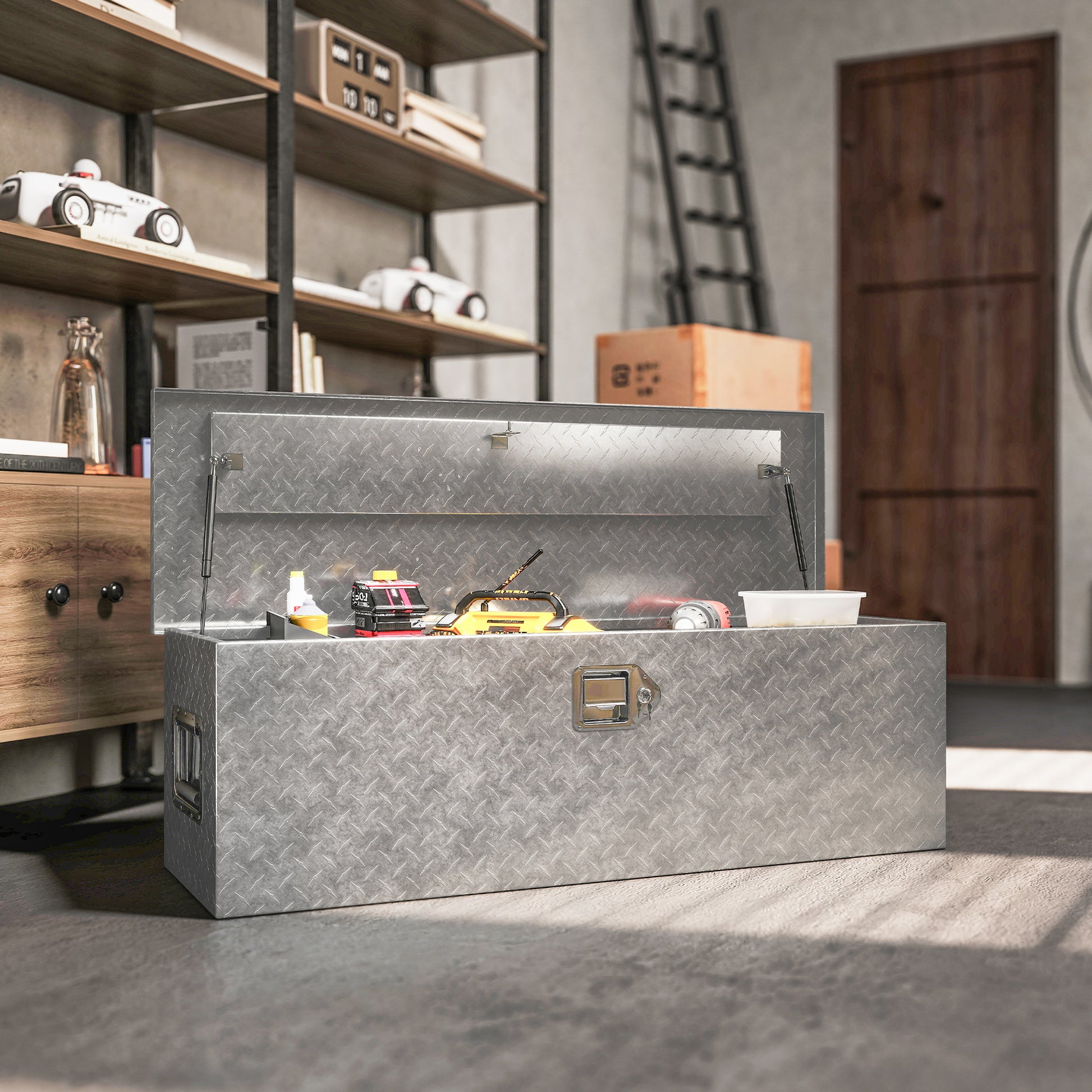 Aosom 48" Aluminum Truck Bed Tool Box - 33 Gal Silver-Home Improvement > Tools > Tool Organizers-DECOROLALA