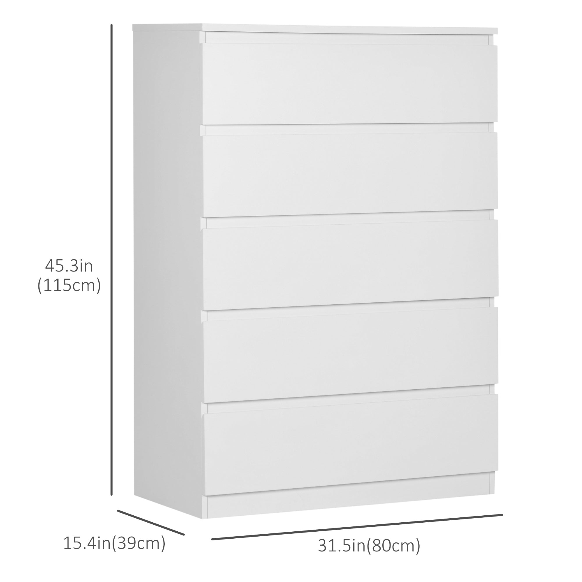 Aosom 5-Drawer Dresser - White Modern MDF Chest of Drawers-DECOROLALA