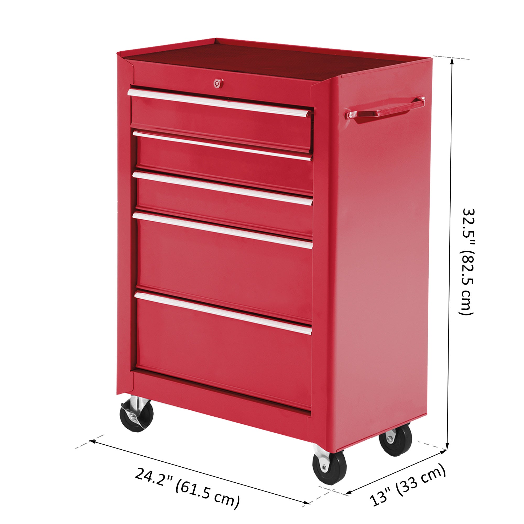 Aosom 5-Drawer Rolling Steel Tool Cabinet - Red 32.5" H-Home Improvement > Tools > Tool Organizers-DECOROLALA