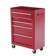 Aosom 5-Drawer Rolling Steel Tool Cabinet - Red 32.5" H-Home Improvement > Tools > Tool Organizers-DECOROLALA