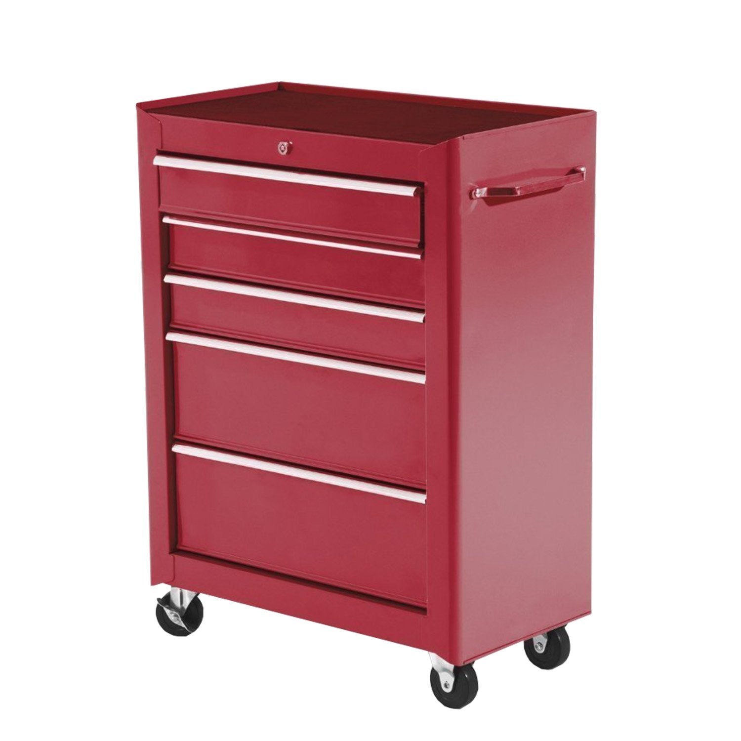 Aosom 5-Drawer Rolling Steel Tool Cabinet - Red 32.5" H-Home Improvement > Tools > Tool Organizers-DECOROLALA