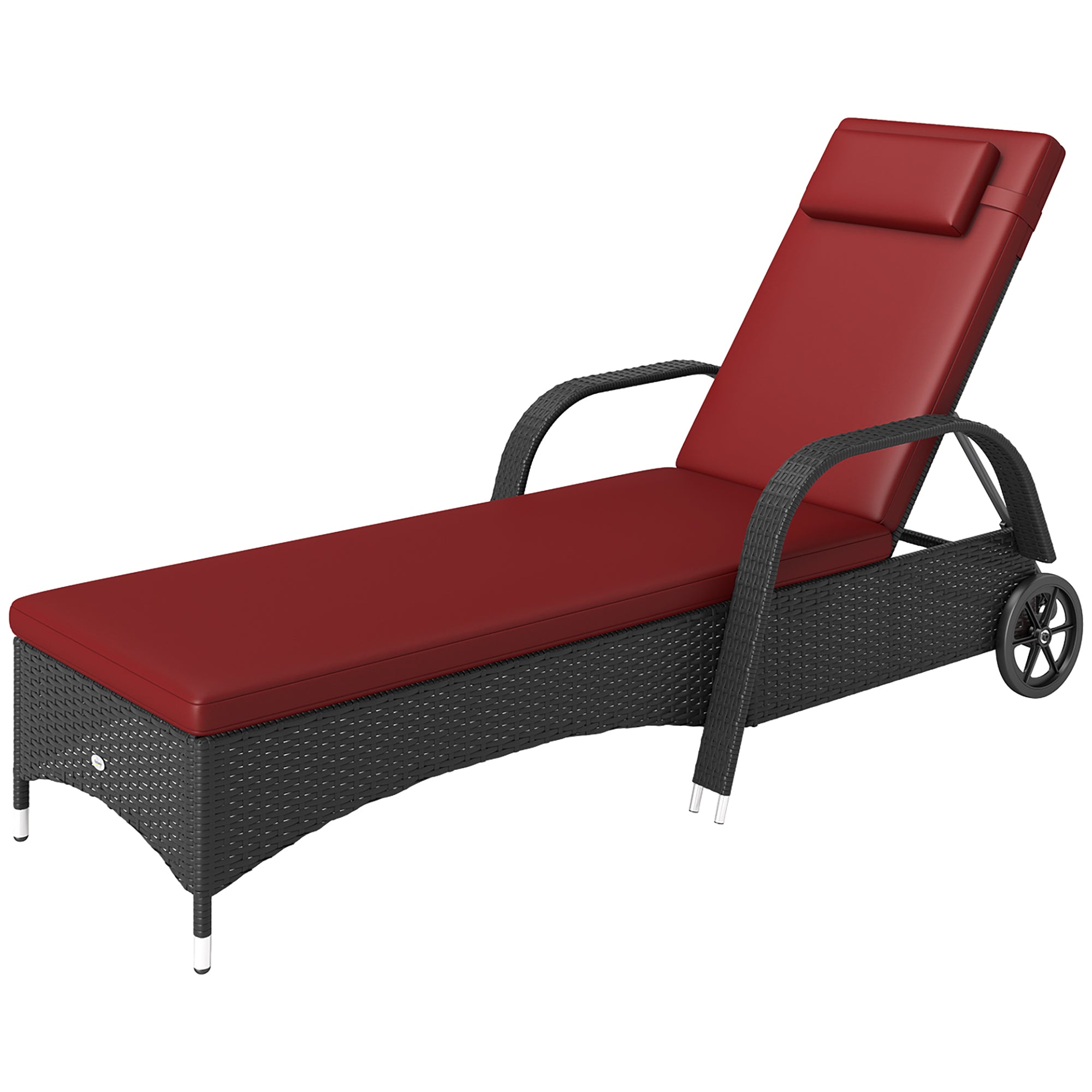 Aosom 5-Level Lounger, Adjustable Red Chair with Wheels, Deep Coffee, Wine Red-DECOROLALA