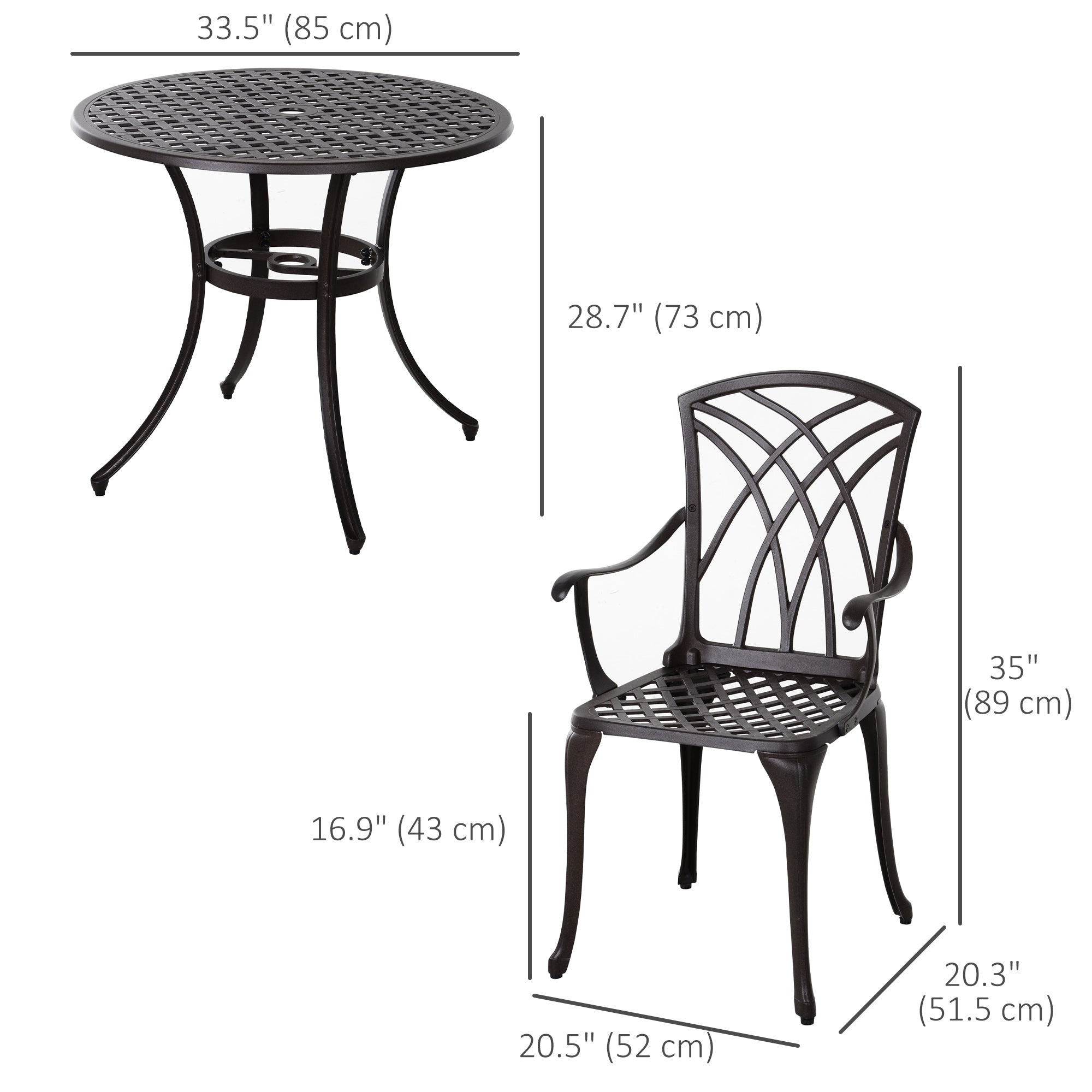 Aosom 5-Piece Cast Aluminium Outdoor Dining Set - Brown-DECOROLALA