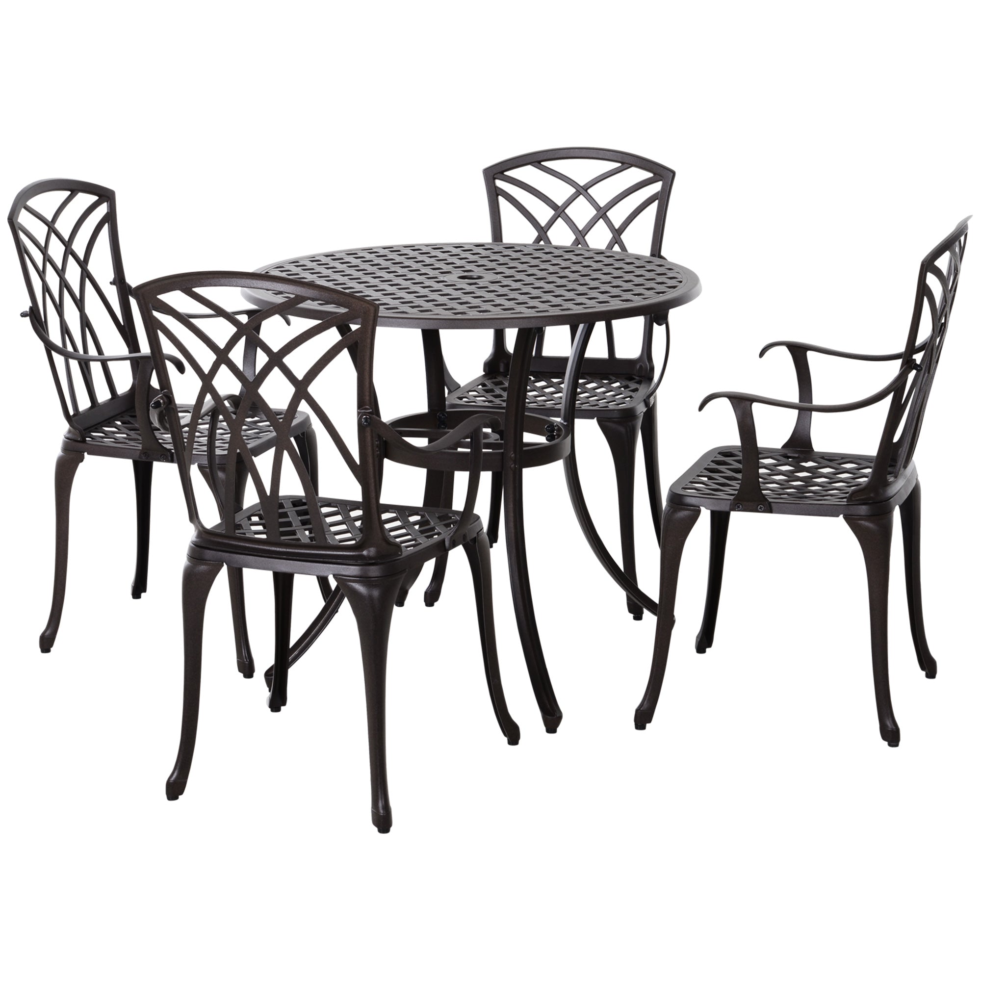 Aosom 5-Piece Cast Aluminium Outdoor Dining Set - Brown-DECOROLALA