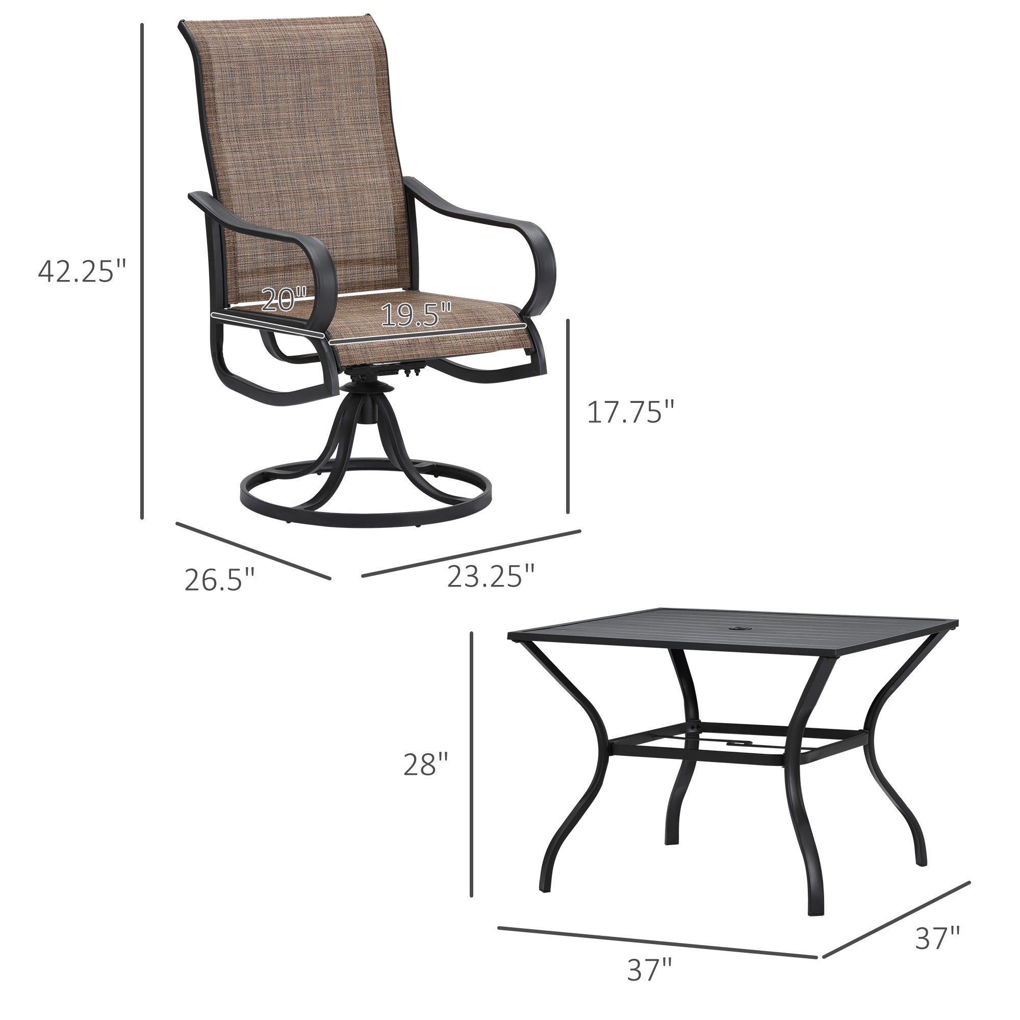 Aosom 5-Piece Patio Dining Set - Black Swivel Chairs-DECOROLALA
