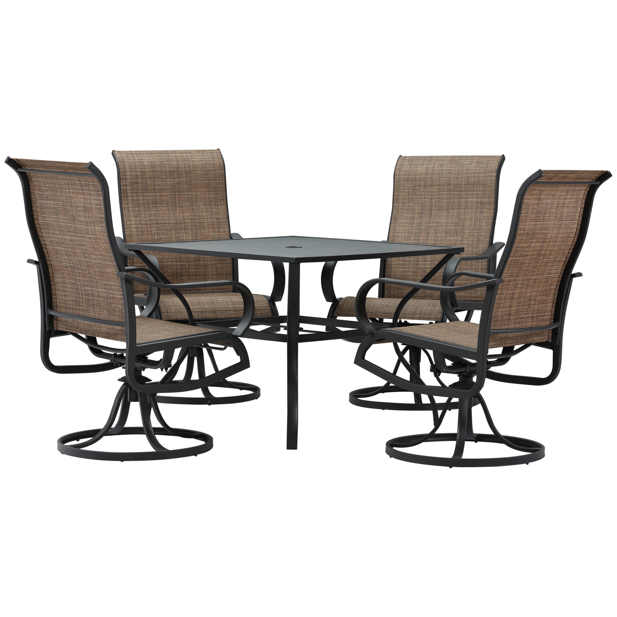 Aosom 5-Piece Patio Dining Set - Black Swivel Chairs-DECOROLALA