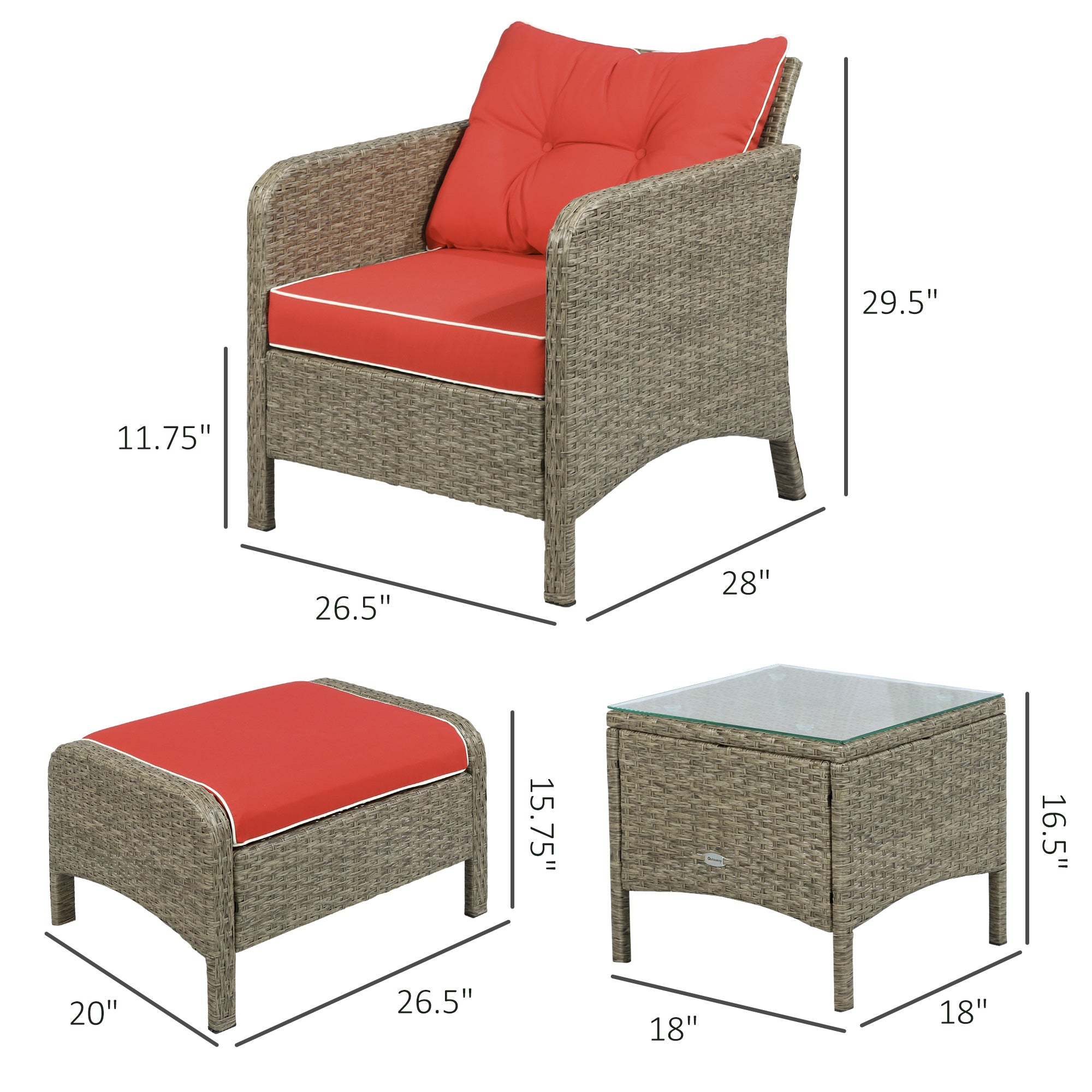 Aosom 5-Piece Rattan Patio Set - Red Cushions-DECOROLALA