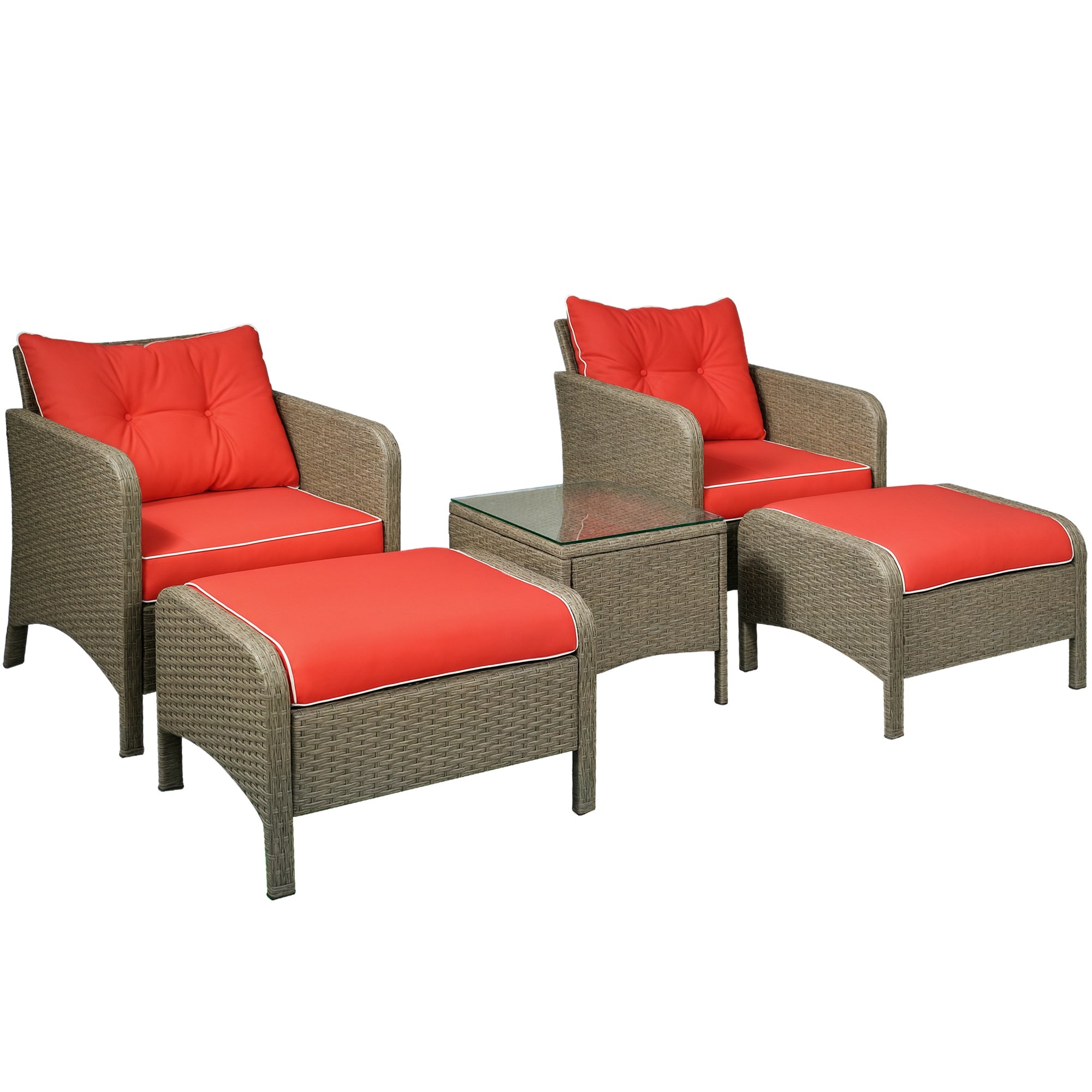 Aosom 5-Piece Rattan Patio Set - Red Cushions-DECOROLALA