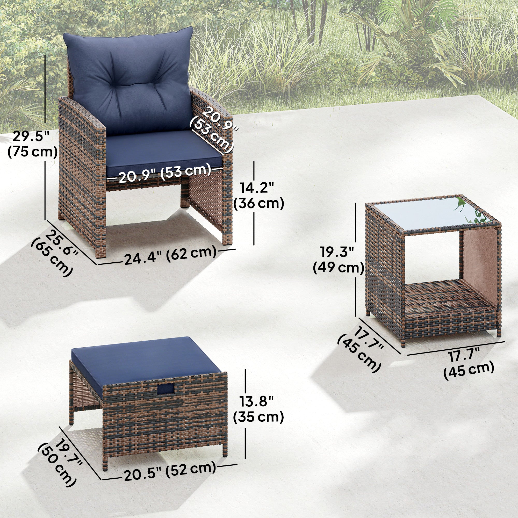 Aosom 5-Piece Wicker Patio Furniture Set - Brown/Dark Blue-DECOROLALA