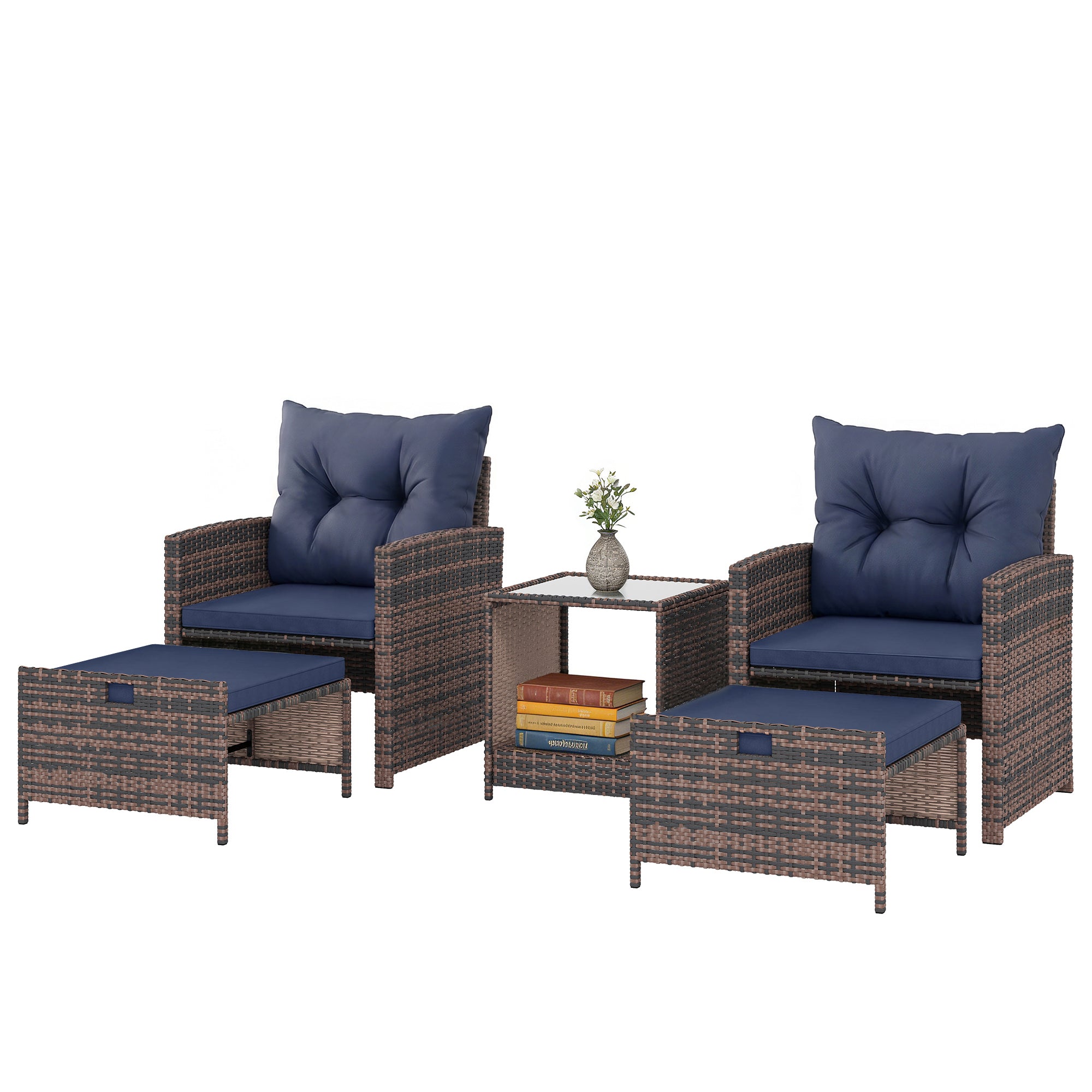 Aosom 5-Piece Wicker Patio Furniture Set - Brown/Dark Blue-DECOROLALA