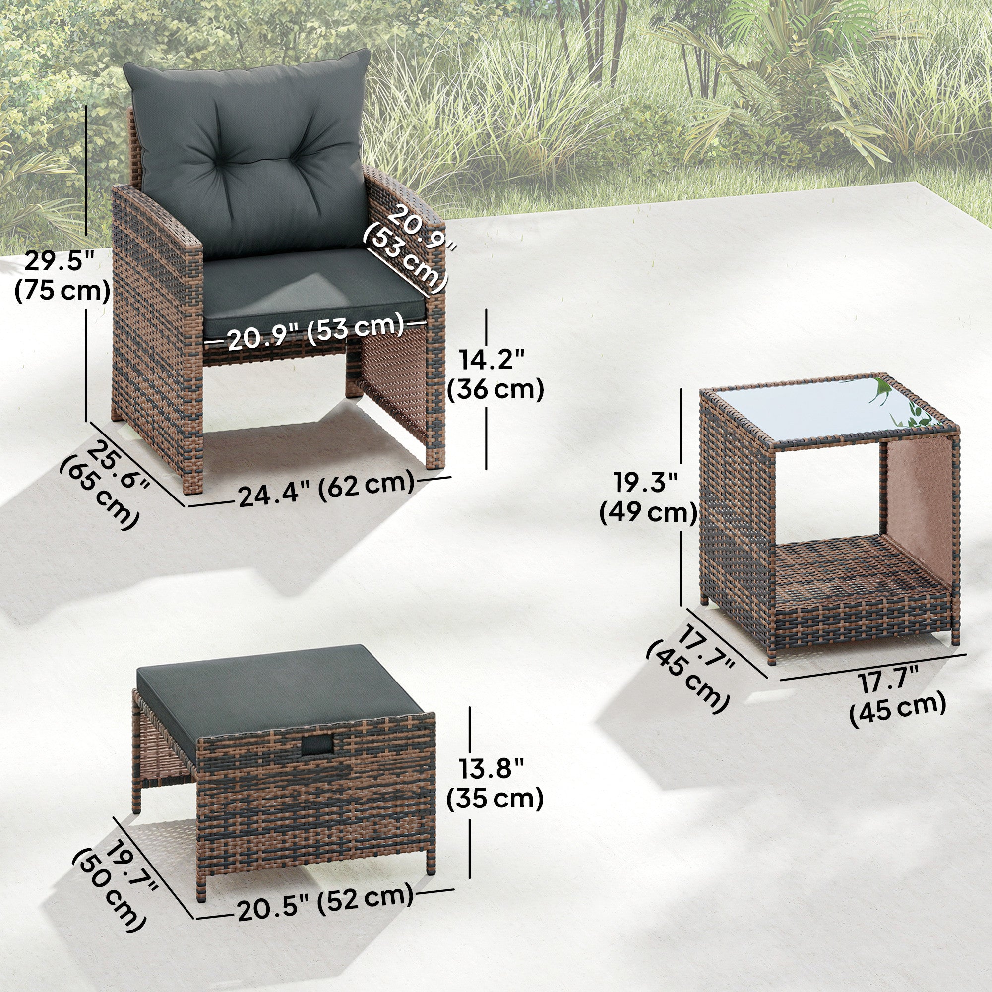 Aosom 5-Piece Wicker Patio Furniture Set - Brown/Dark Grey-DECOROLALA