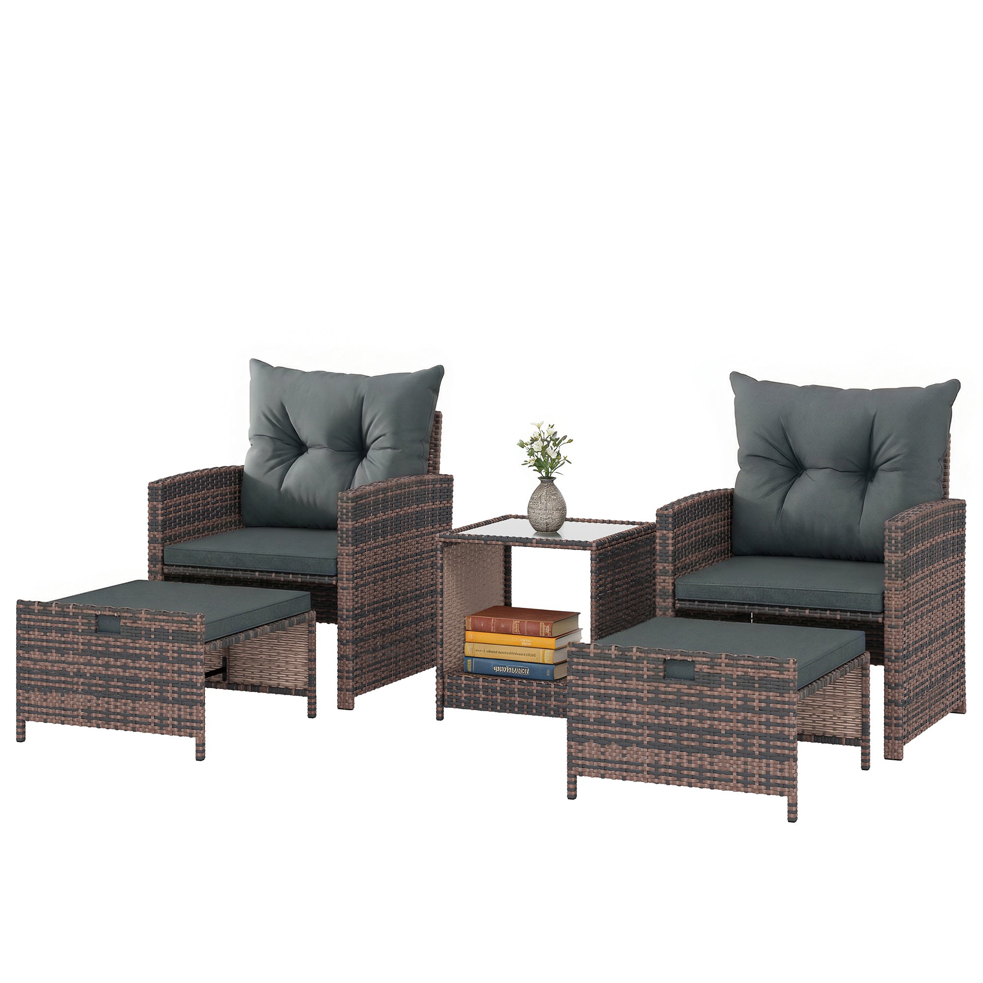 Aosom 5-Piece Wicker Patio Furniture Set - Brown/Dark Grey-DECOROLALA