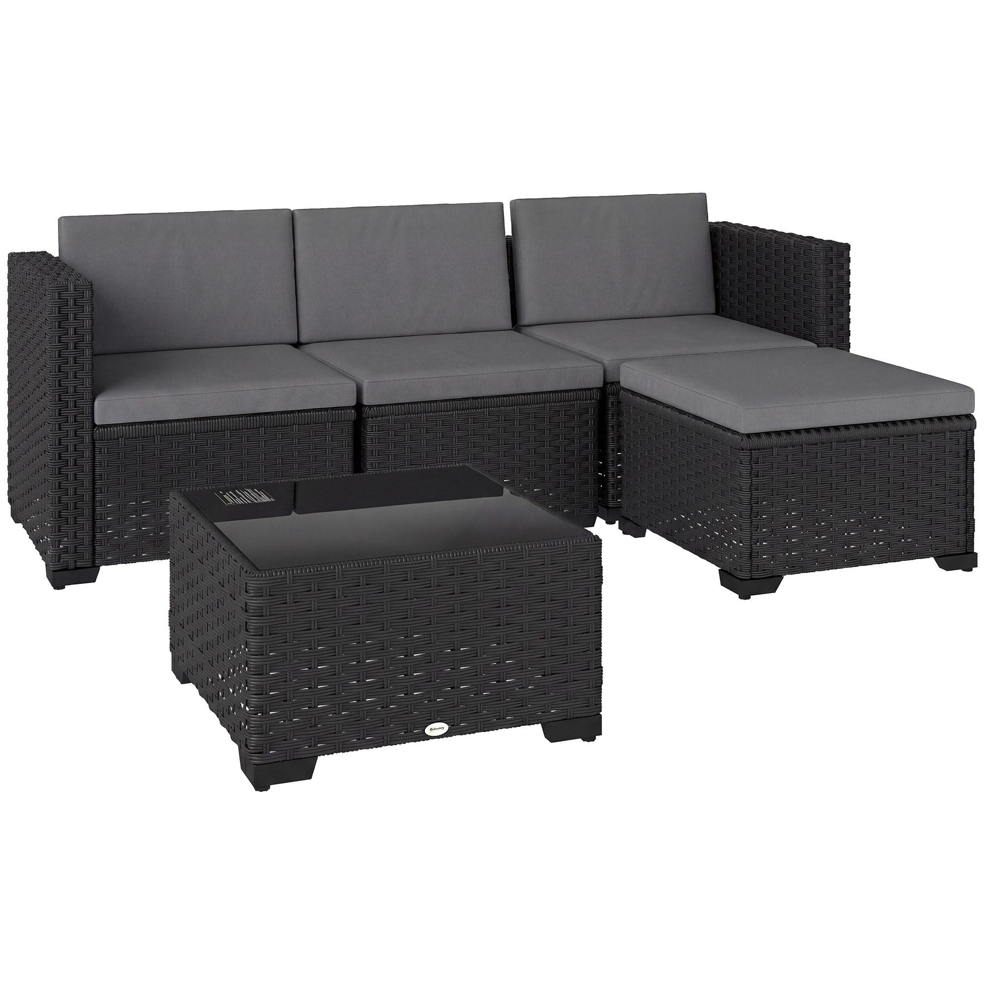 Aosom 5-Piece Wicker Patio Furniture Set - L-Shape Grey-DECOROLALA