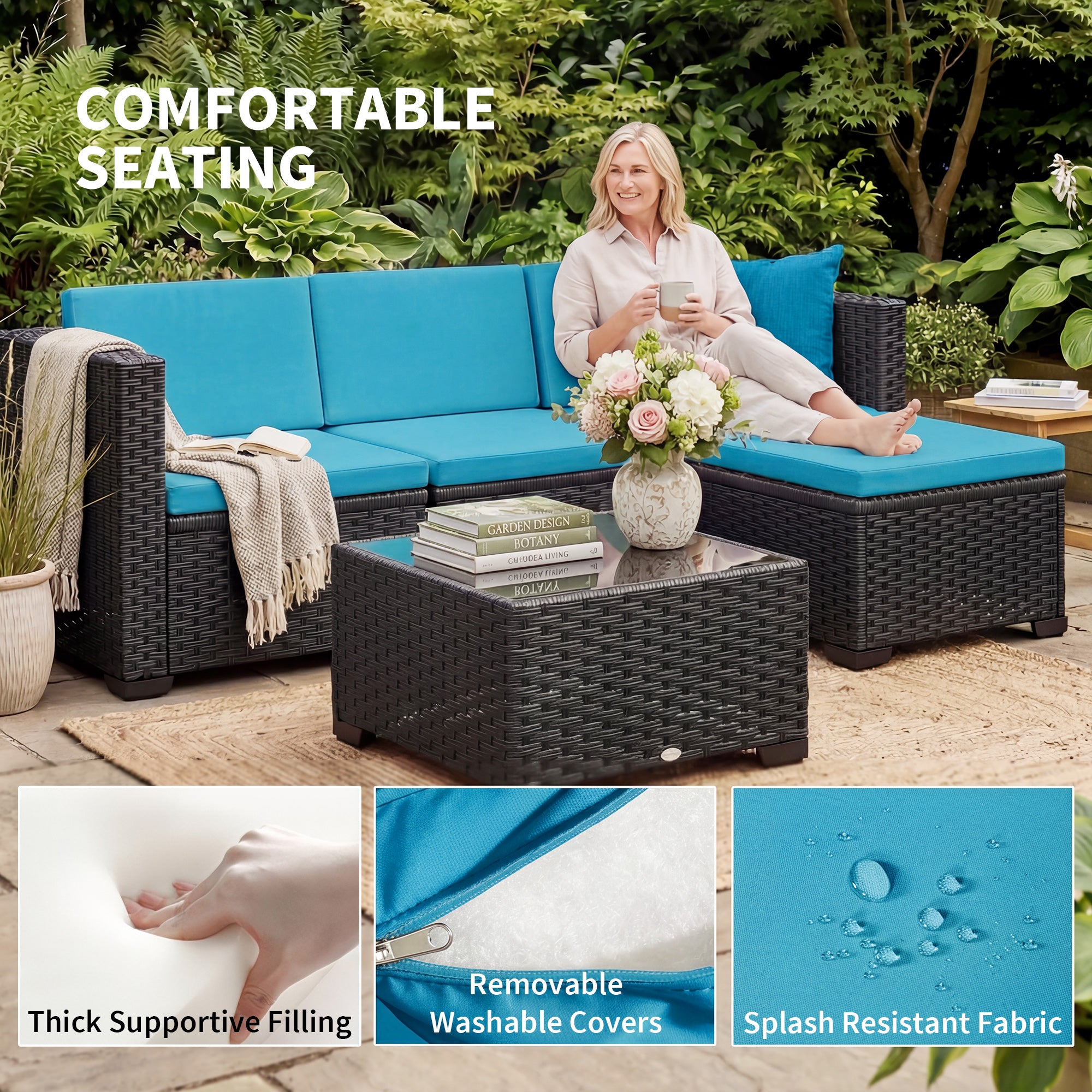 Aosom 5-Piece Wicker Patio Sectional Set - Black-DECOROLALA