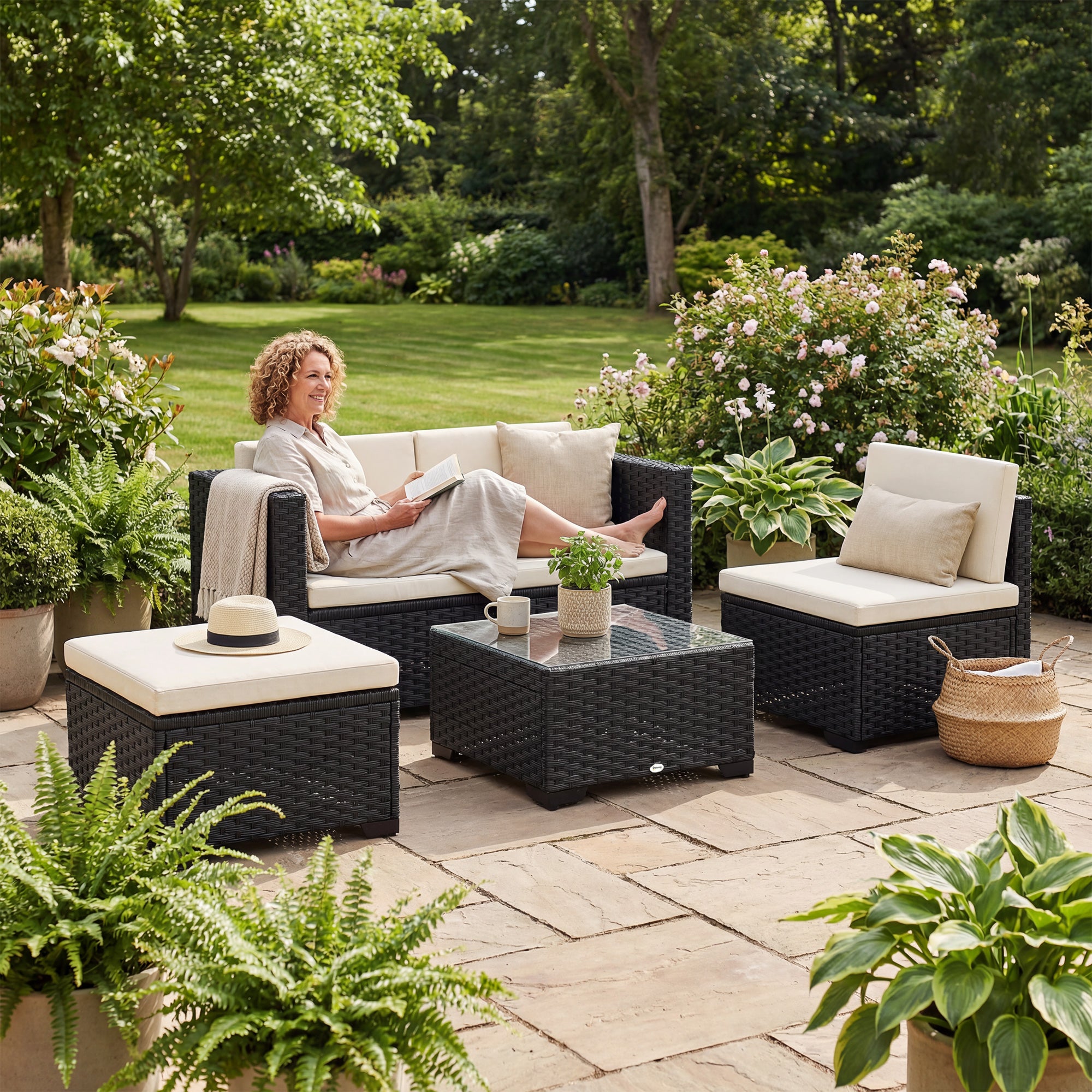 Aosom 5-Piece Wicker Patio Sectional Set - Black-DECOROLALA