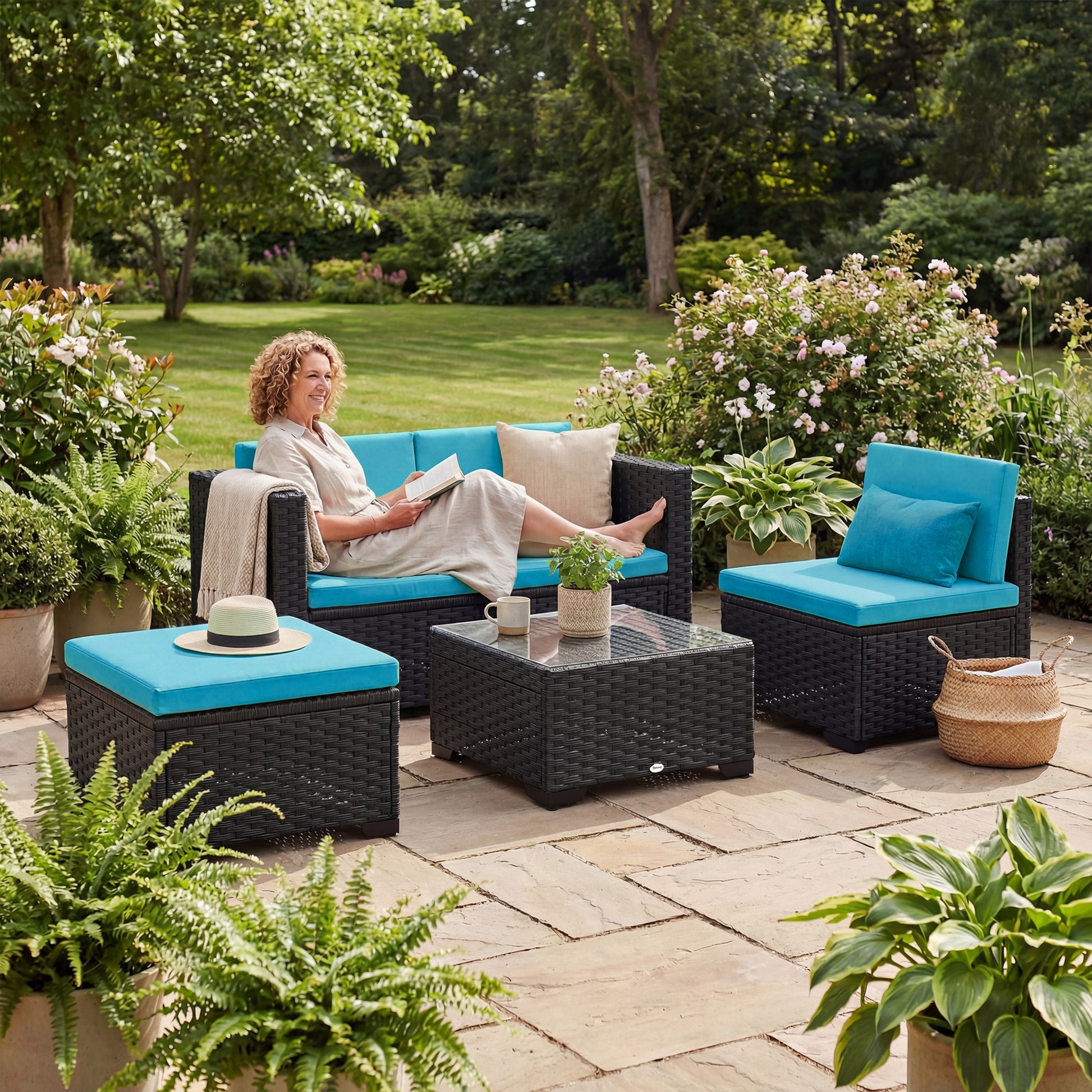 Aosom 5-Piece Wicker Patio Sectional Set - Black-DECOROLALA