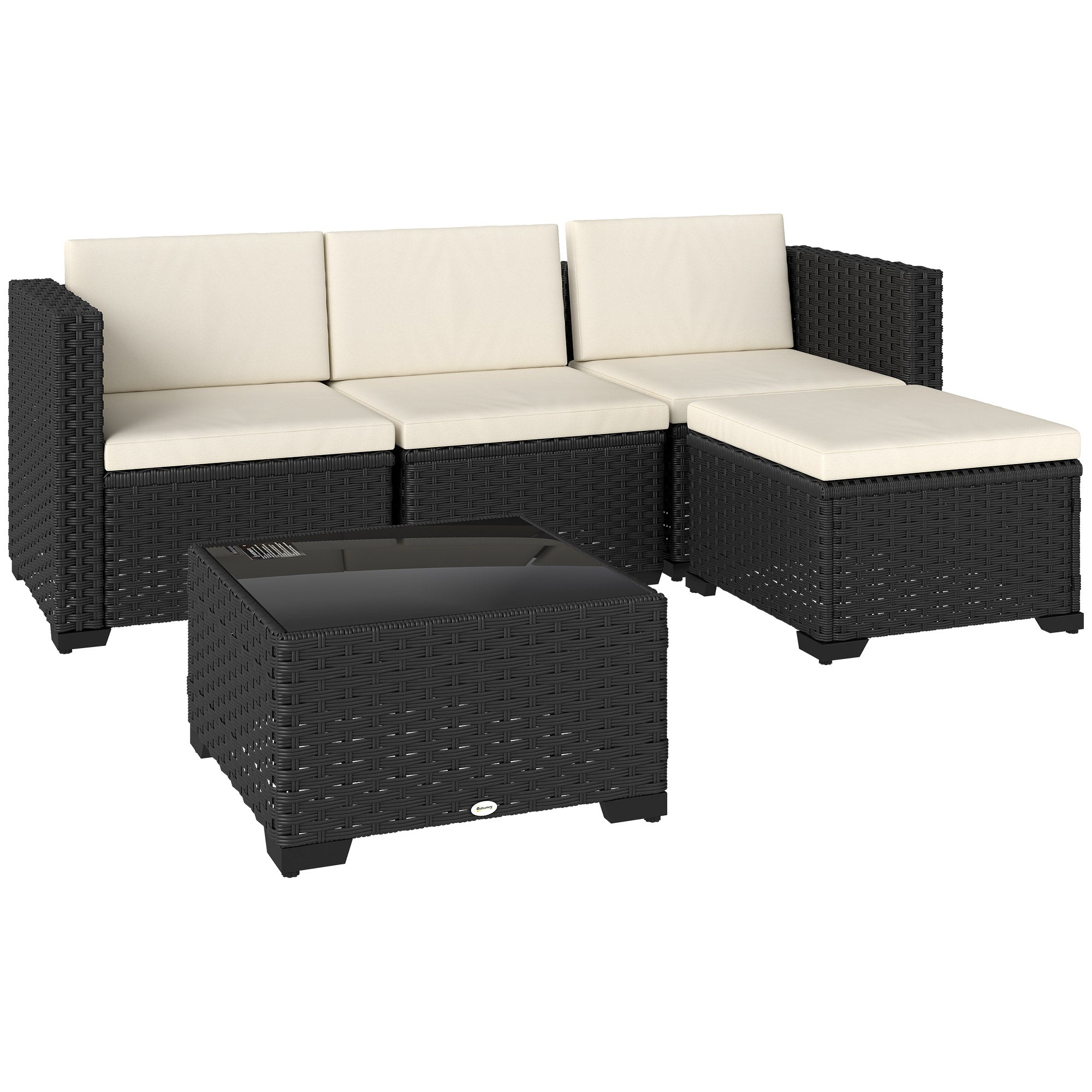 Aosom 5-Piece Wicker Patio Sectional Set - Black-DECOROLALA