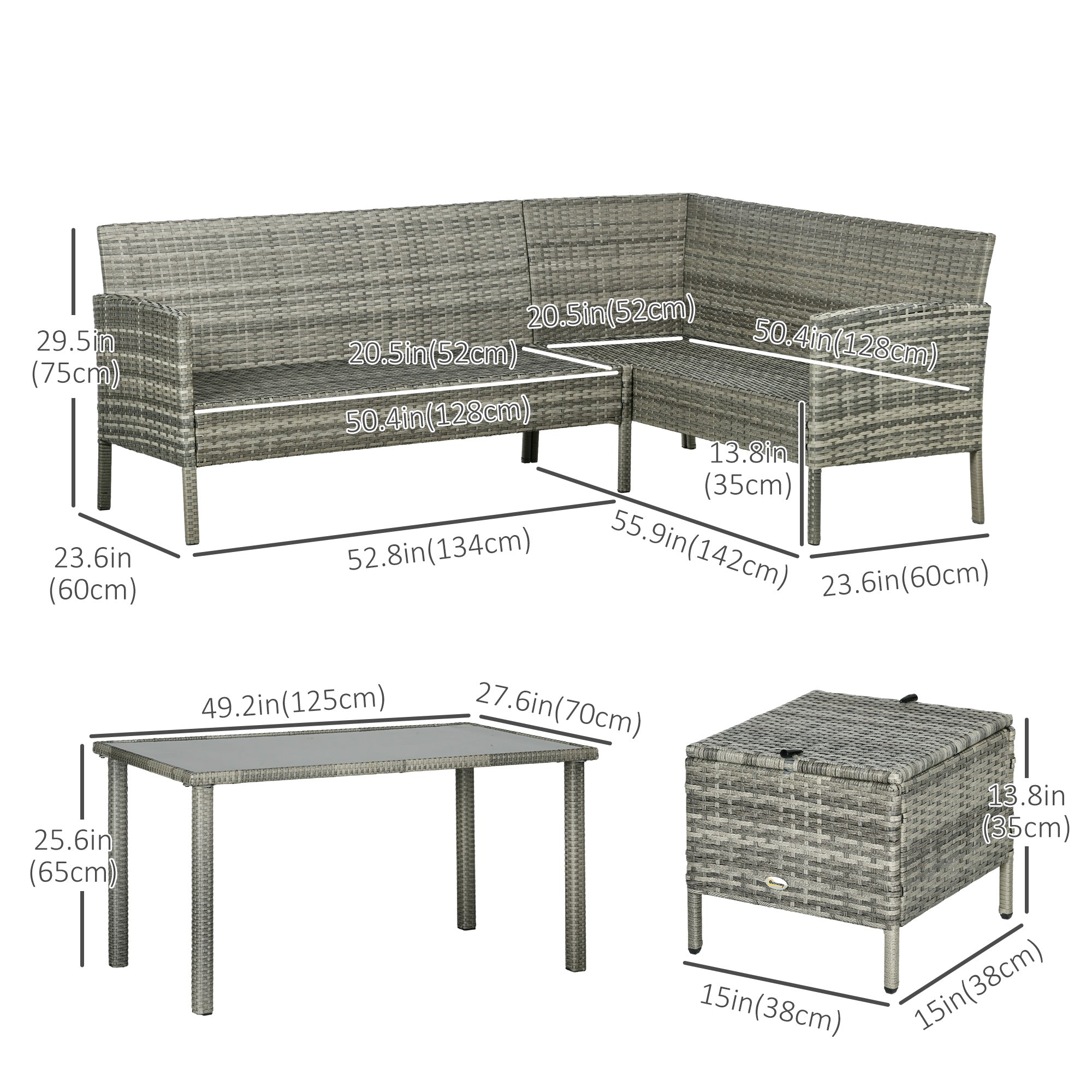 Aosom 5-Piece Wicker Patio Set - Navy Blue Cushions-DECOROLALA
