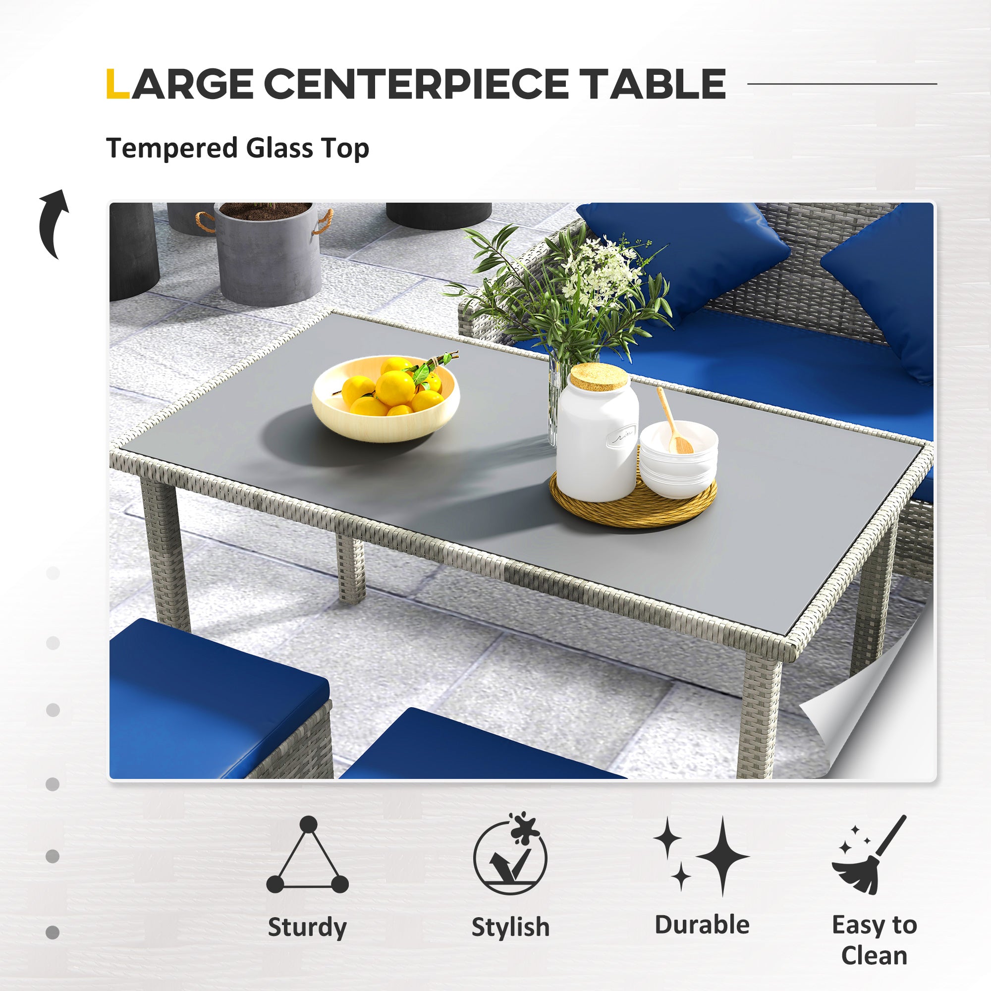 Aosom 5-Piece Wicker Patio Set - Navy Blue Cushions-DECOROLALA