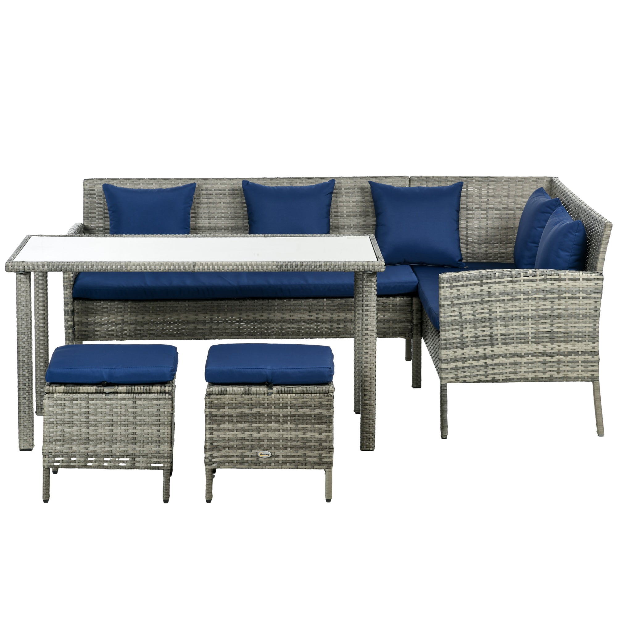 Aosom 5-Piece Wicker Patio Set - Navy Blue Cushions-DECOROLALA