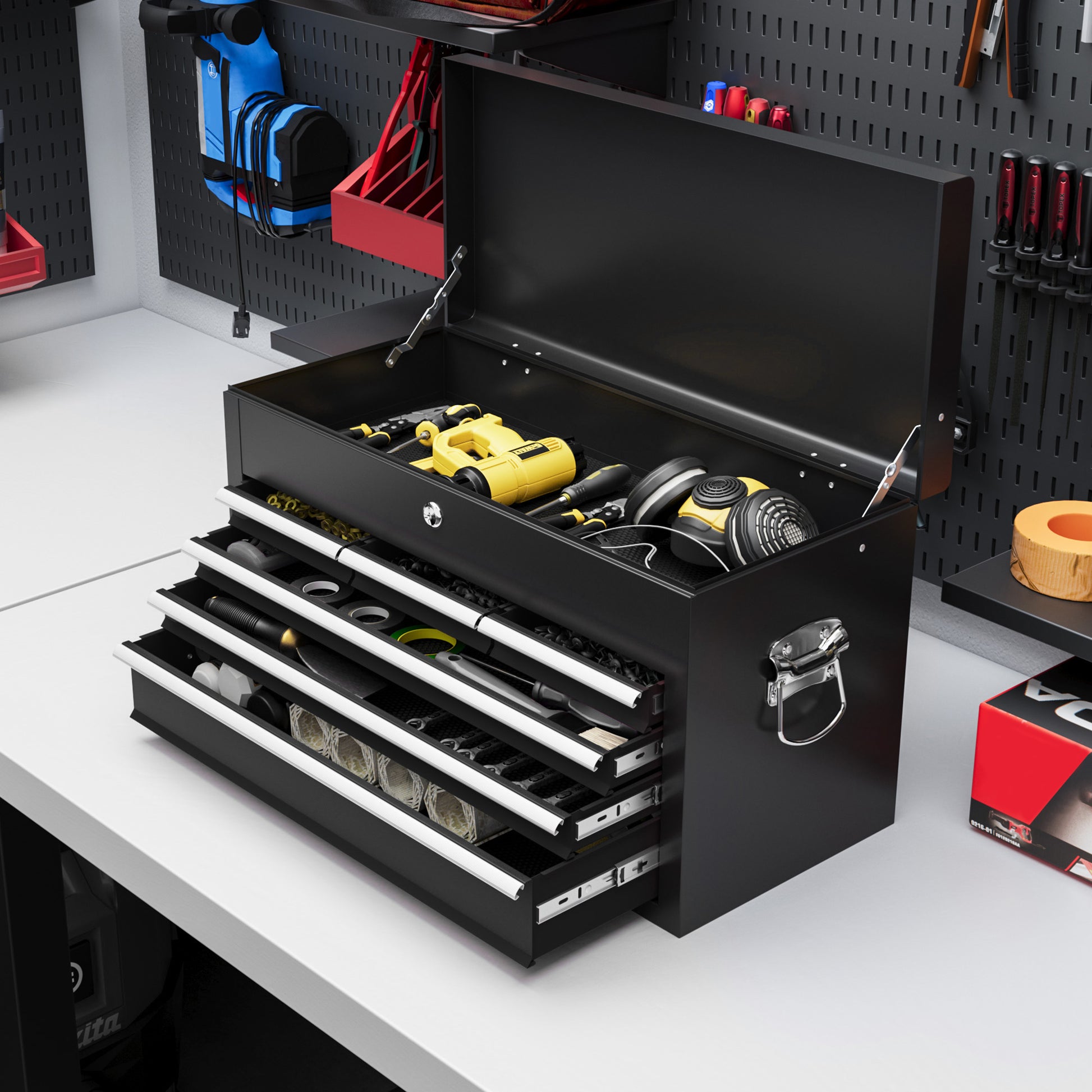 Aosom 6-Drawer Metal Tool Chest - 24" Portable Steel Box Black-Home Improvement > Tools > Tool Organizers-DECOROLALA