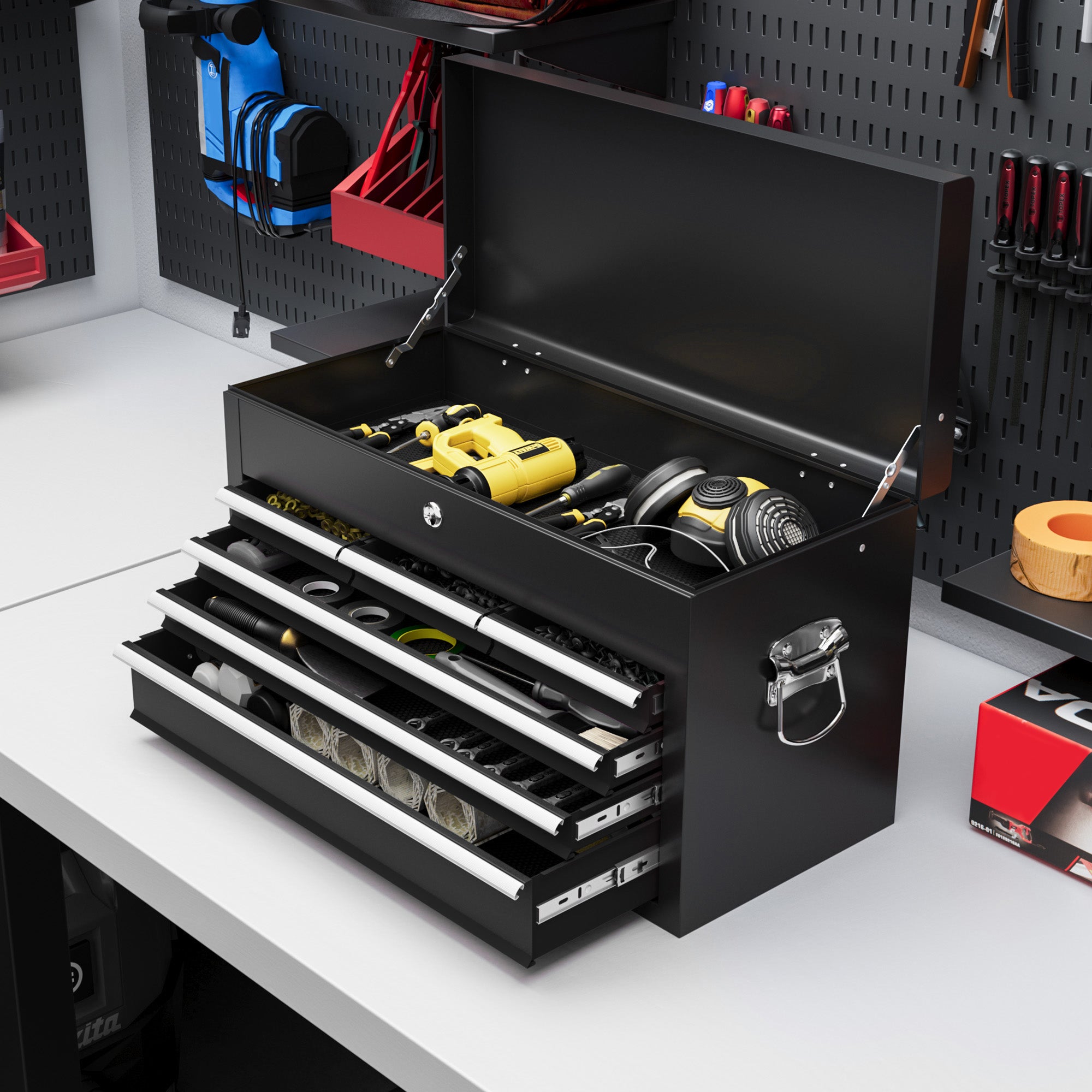 Aosom 6-Drawer Metal Tool Chest - 24" Portable Steel Box Black-Home Improvement > Tools > Tool Organizers-DECOROLALA