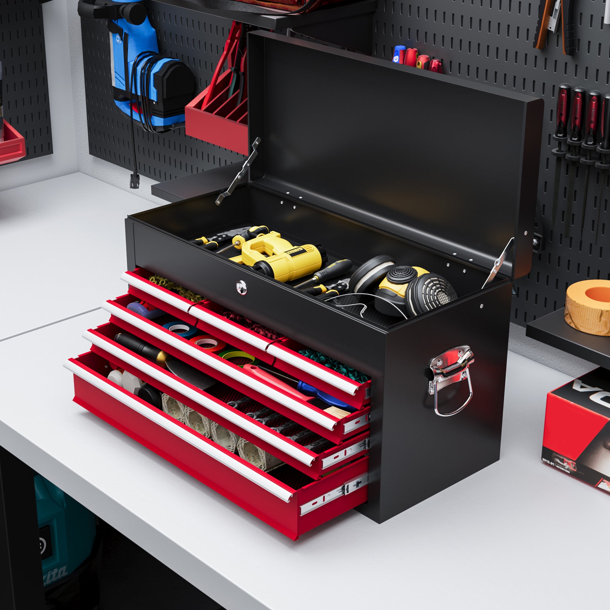Aosom 6-Drawer Metal Tool Chest - 24" Portable Steel Tool Box-Home Improvement > Tools > Tool Organizers-DECOROLALA