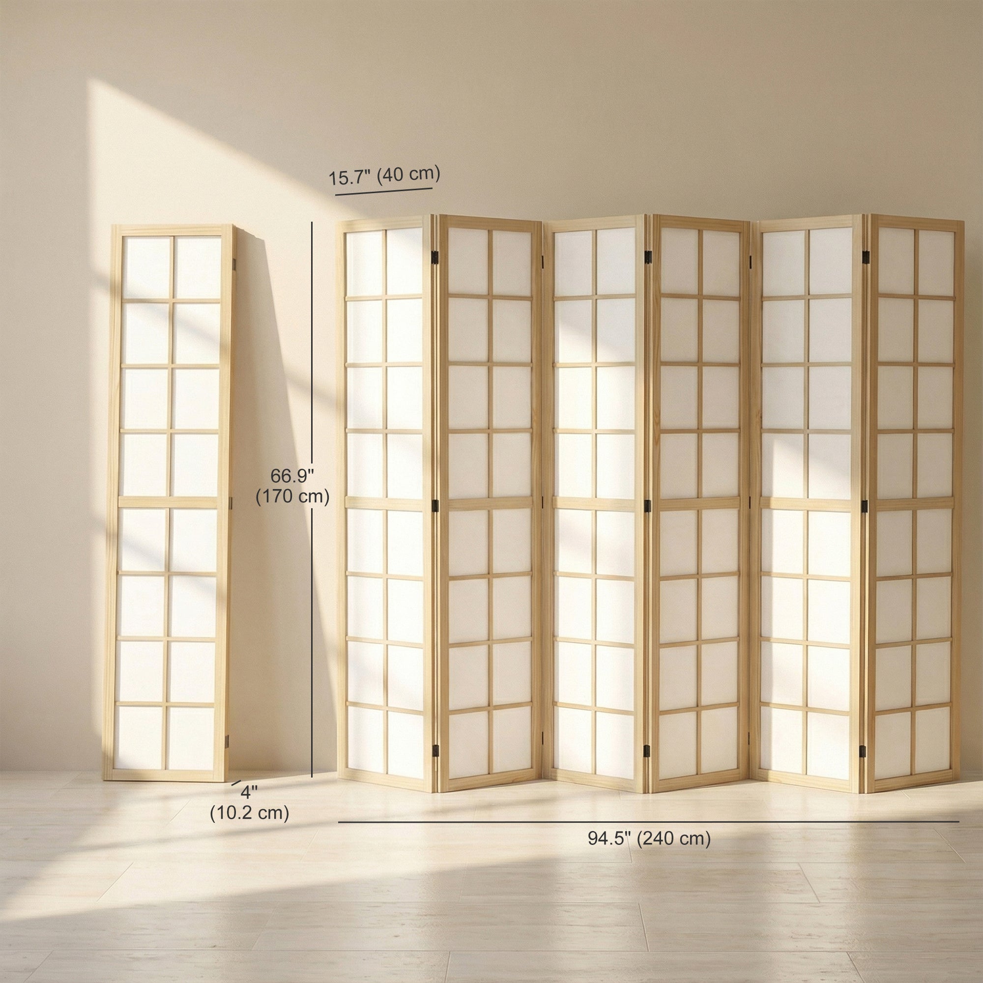Aosom 6-Panel Folding Room Divider - 5.6 ft Pine Wood Natural-Home Furnishings > Living Room Furniture > Room Dividers-DECOROLALA