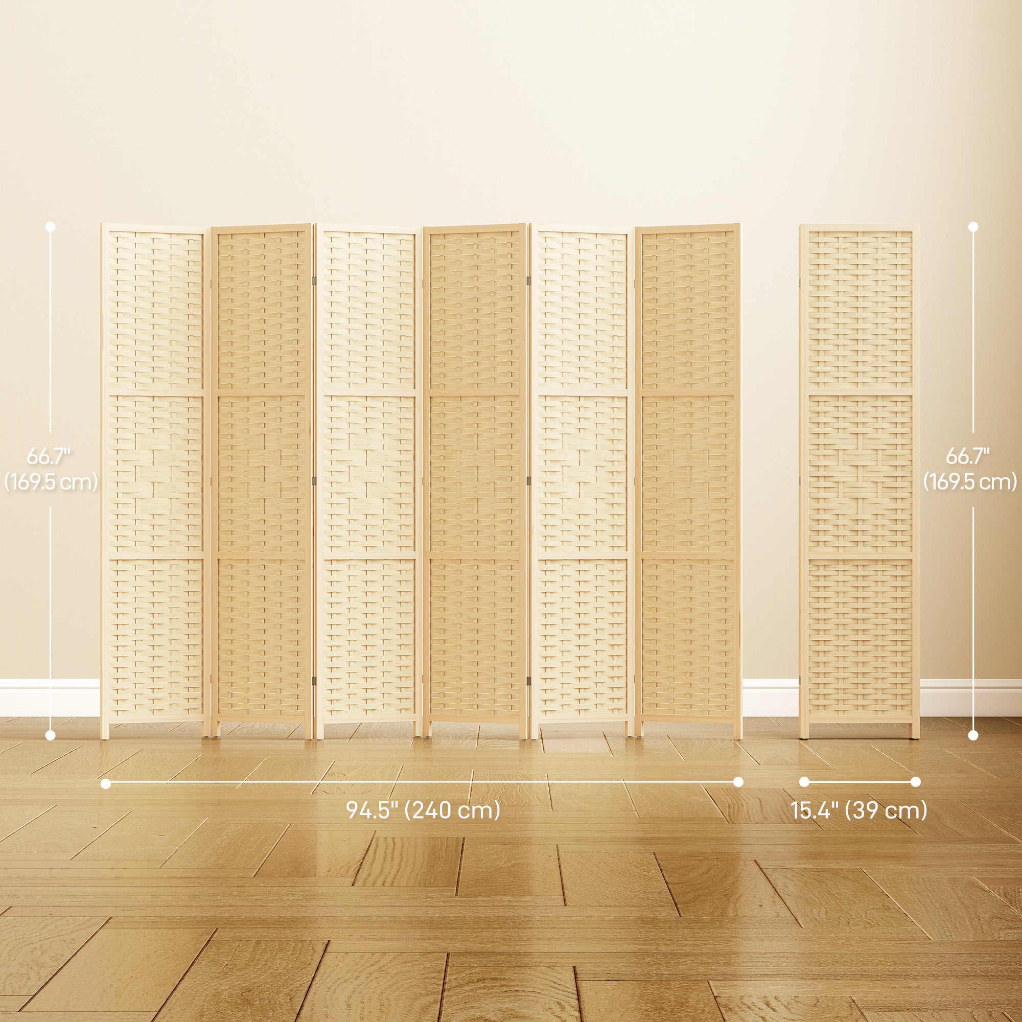 Aosom 6-Panel Folding Room Divider - 5.6ft Bamboo & Wood Natural-Home Furnishings > Living Room Furniture > Room Dividers-DECOROLALA