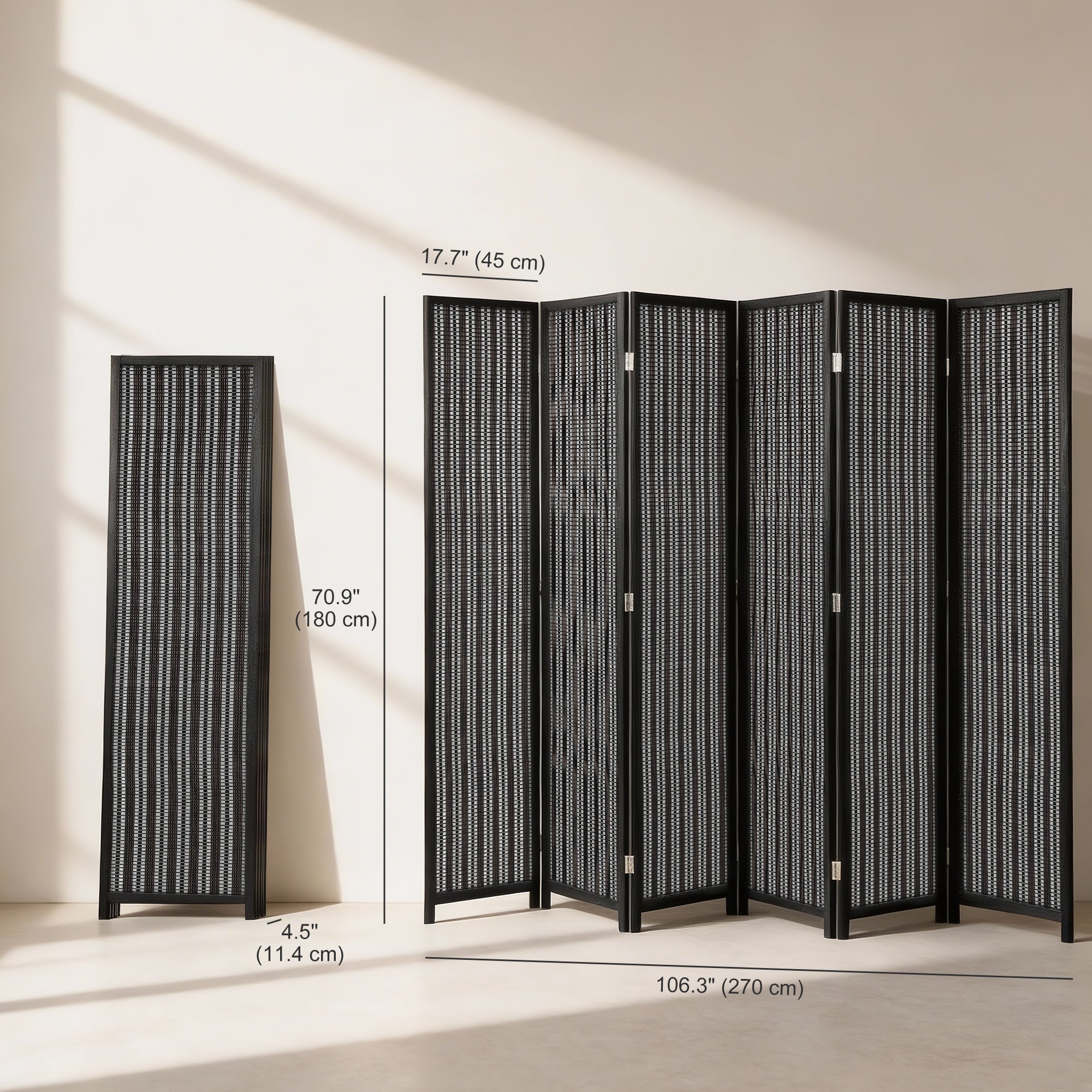 Aosom 6-Panel Folding Room Divider - Bamboo and Pine Wood Black-Home Furnishings > Living Room Furniture > Room Dividers-DECOROLALA