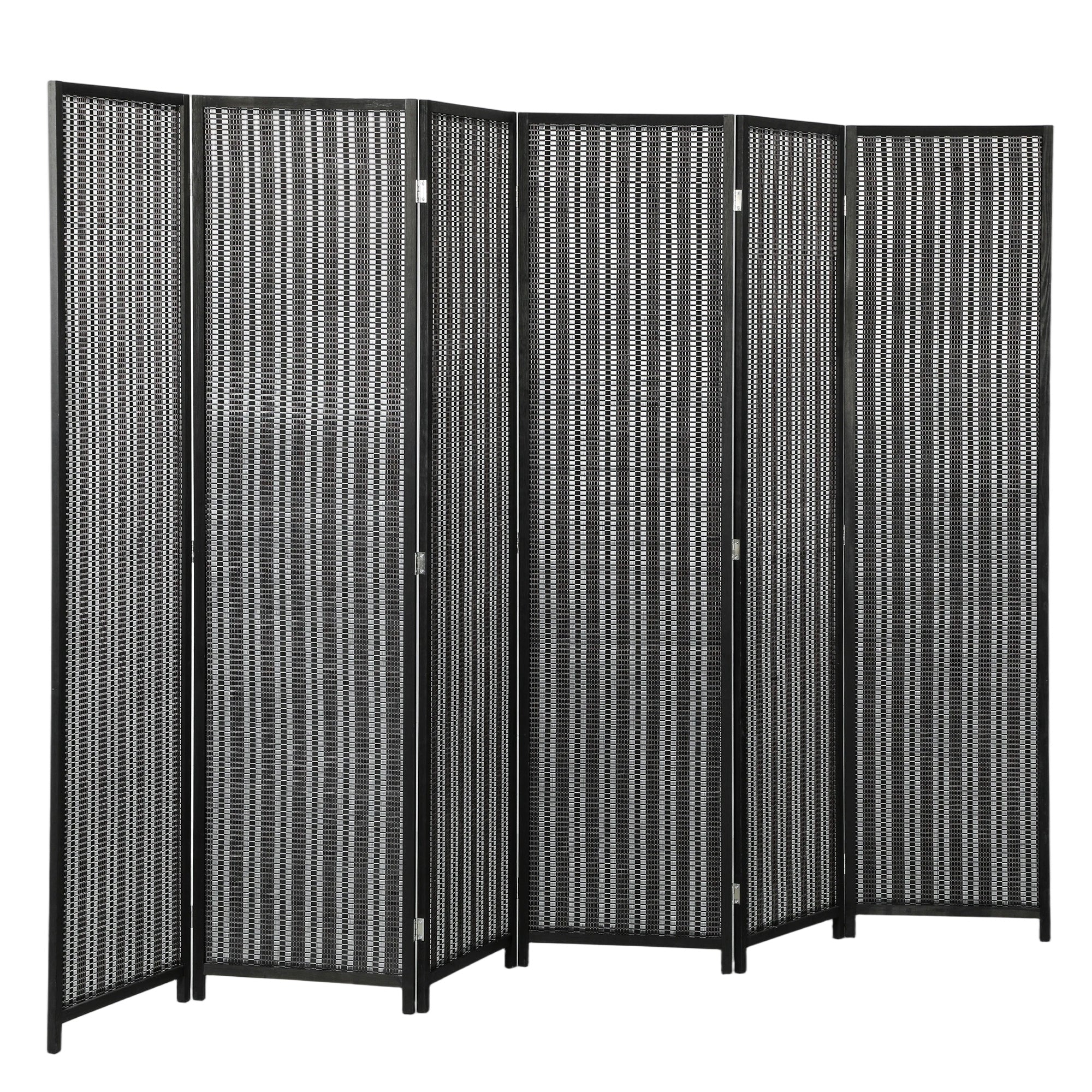 Aosom 6-Panel Folding Room Divider - Bamboo and Pine Wood Black-Home Furnishings > Living Room Furniture > Room Dividers-DECOROLALA