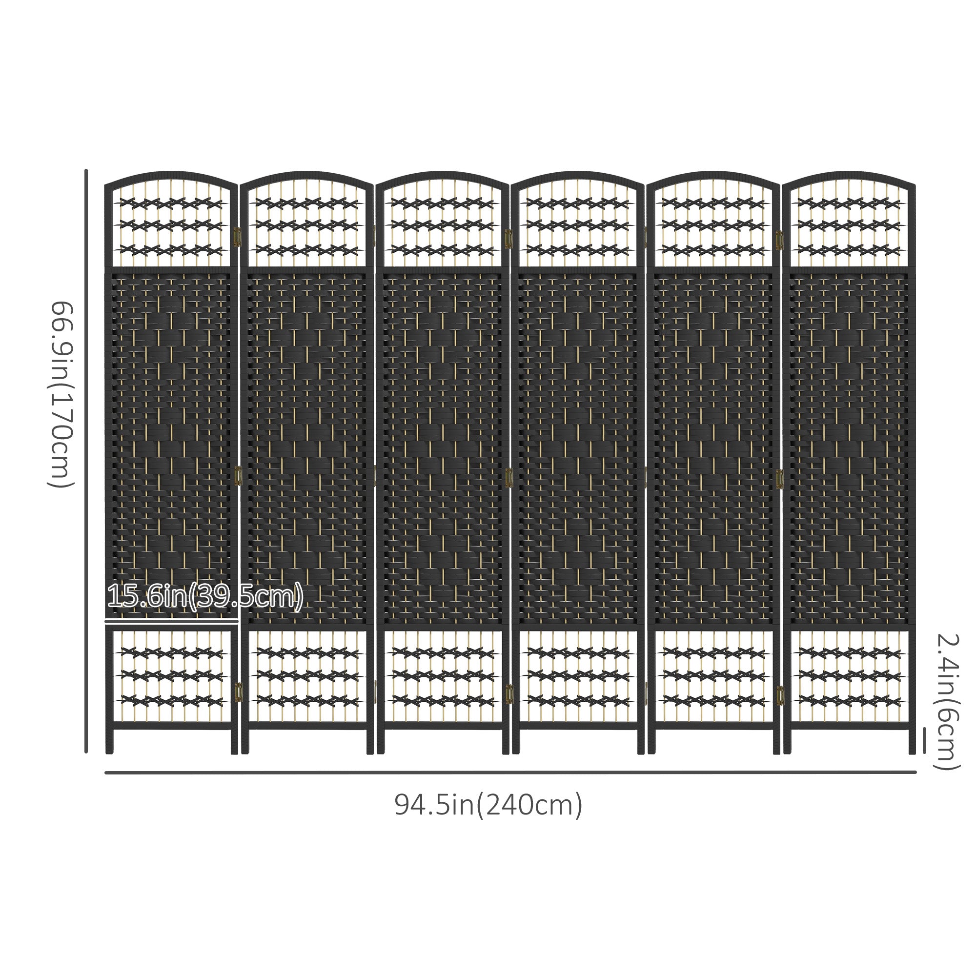 Aosom 6-Panel Folding Room Divider - Black Woven Fiber Screen-Home Furnishings > Living Room Furniture > Room Dividers-DECOROLALA
