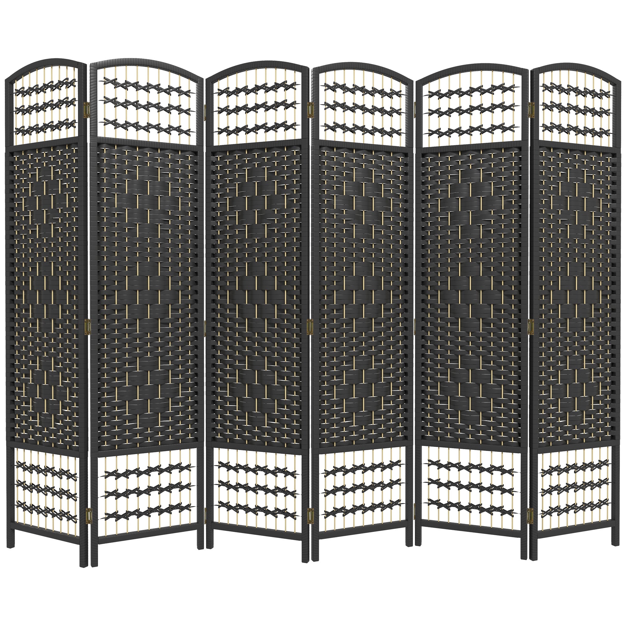 Aosom 6-Panel Folding Room Divider - Black Woven Fiber Screen-Home Furnishings > Living Room Furniture > Room Dividers-DECOROLALA