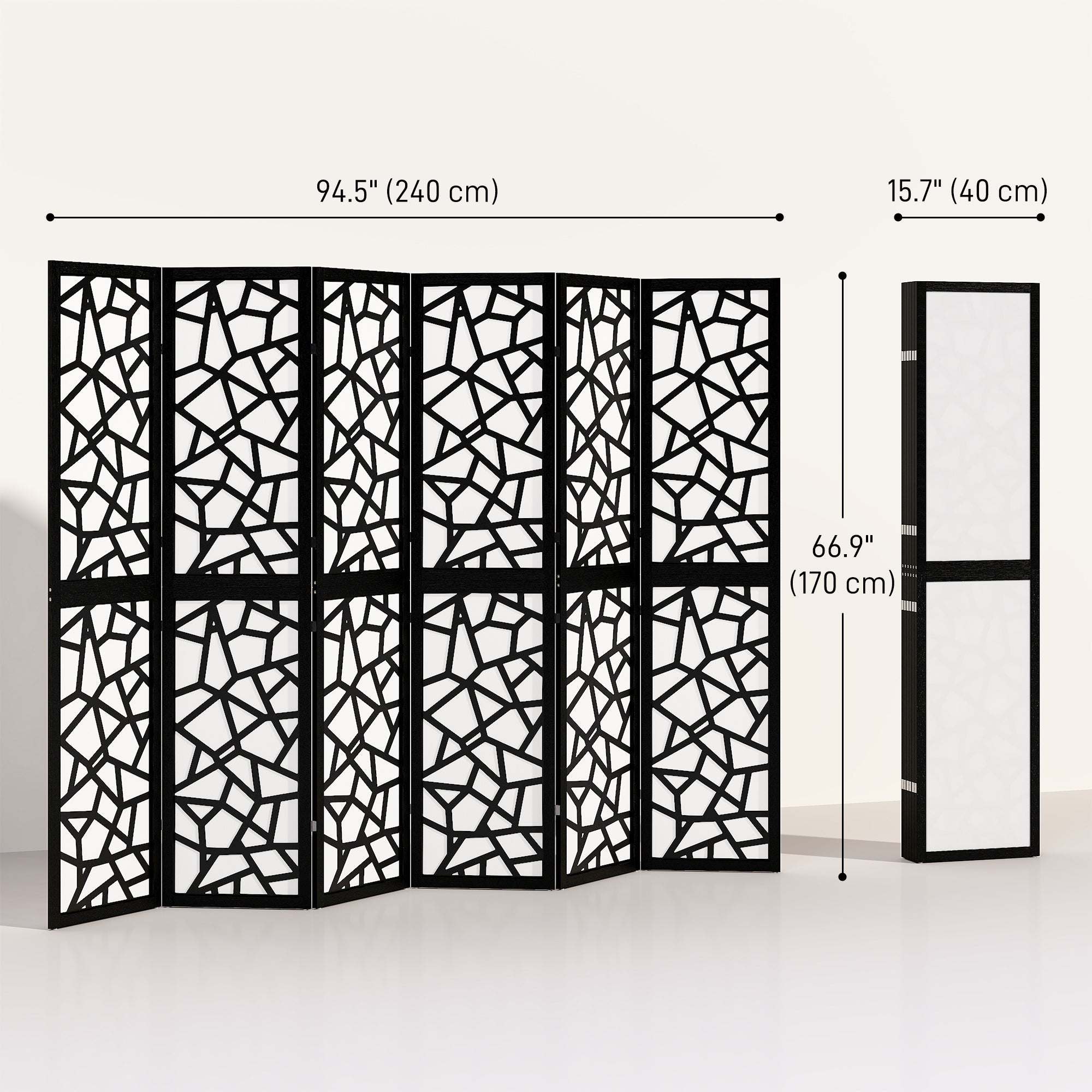 Aosom 6-Panel Folding Room Divider - Geometric Black 5.6 FT-Home Furnishings > Living Room Furniture > Room Dividers-DECOROLALA
