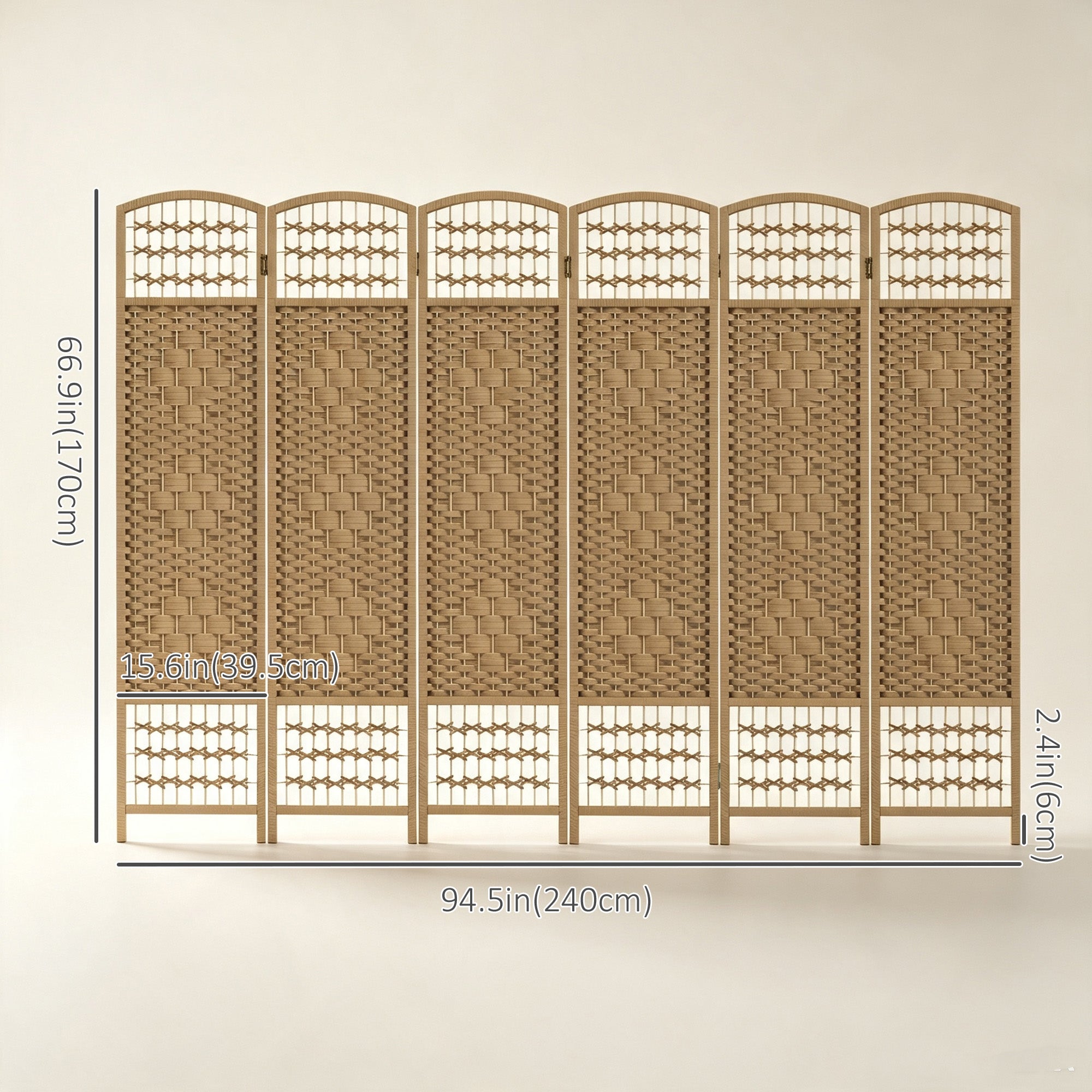 Aosom 6-Panel Folding Room Divider - Natural Fiber Privacy Screen-Home Furnishings > Living Room Furniture > Room Dividers-DECOROLALA