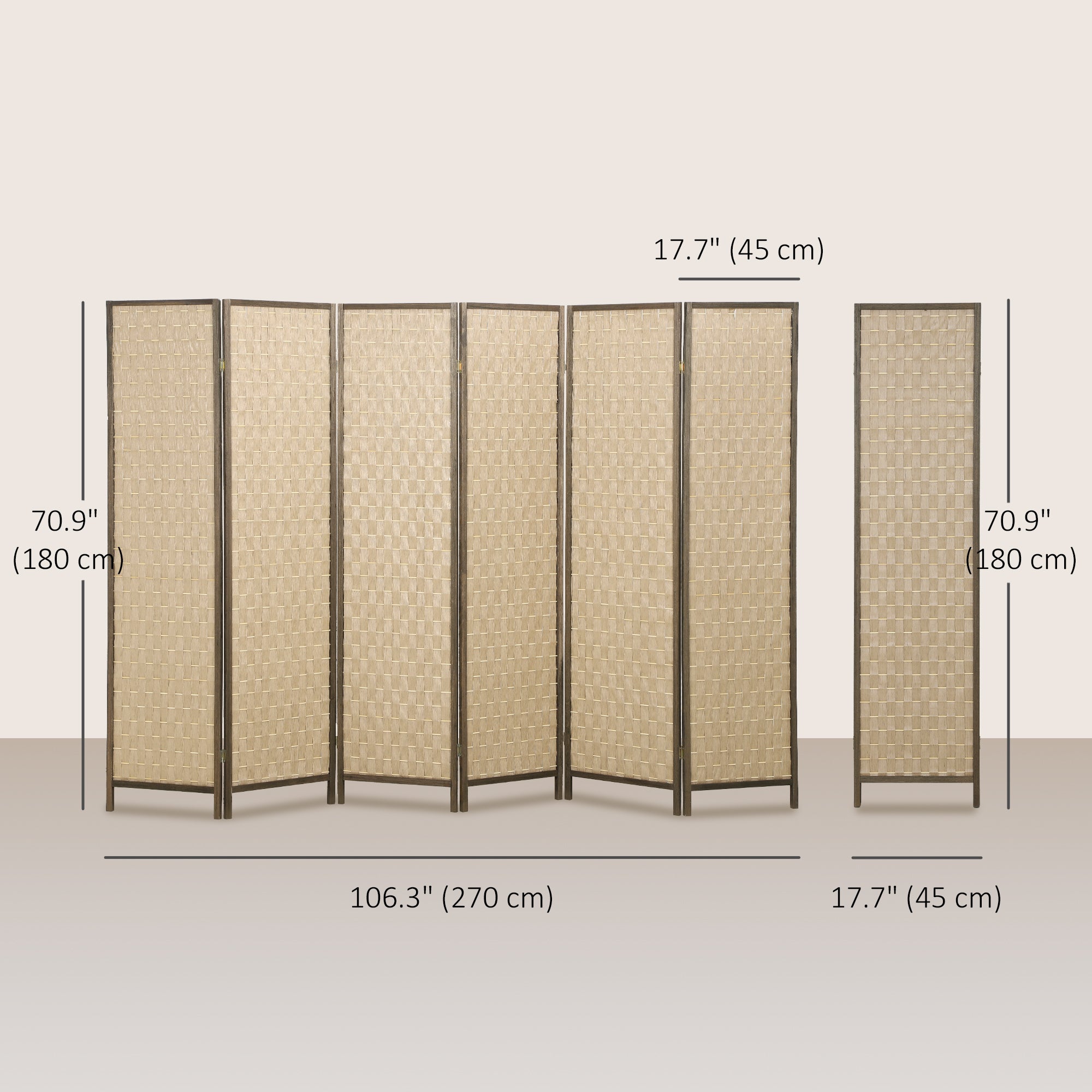 Aosom 6-Panel Handwoven Room Divider - 6ft Folding Screen Brown-Home Furnishings > Living Room Furniture > Room Dividers-DECOROLALA