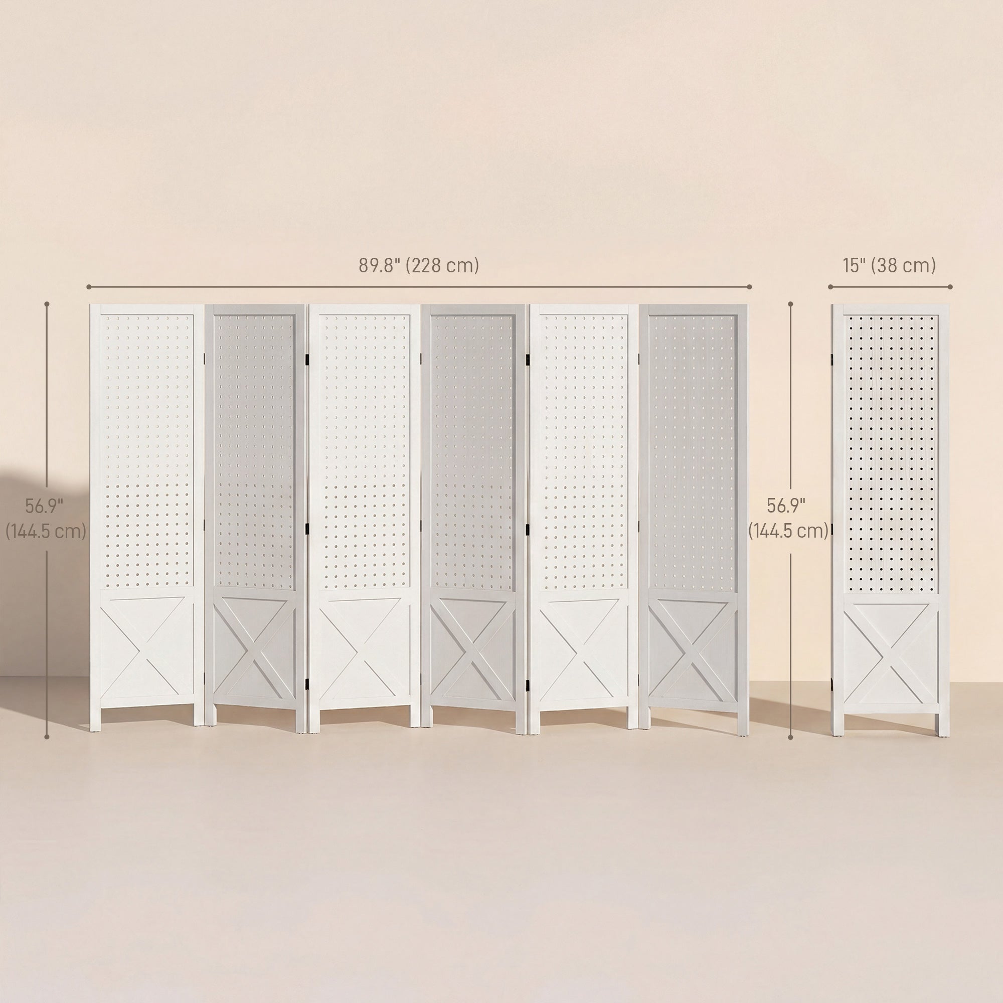 Aosom 6-Panel Wooden Room Divider with Pegboard - White 57"-Home Furnishings > Living Room Furniture > Room Dividers-DECOROLALA