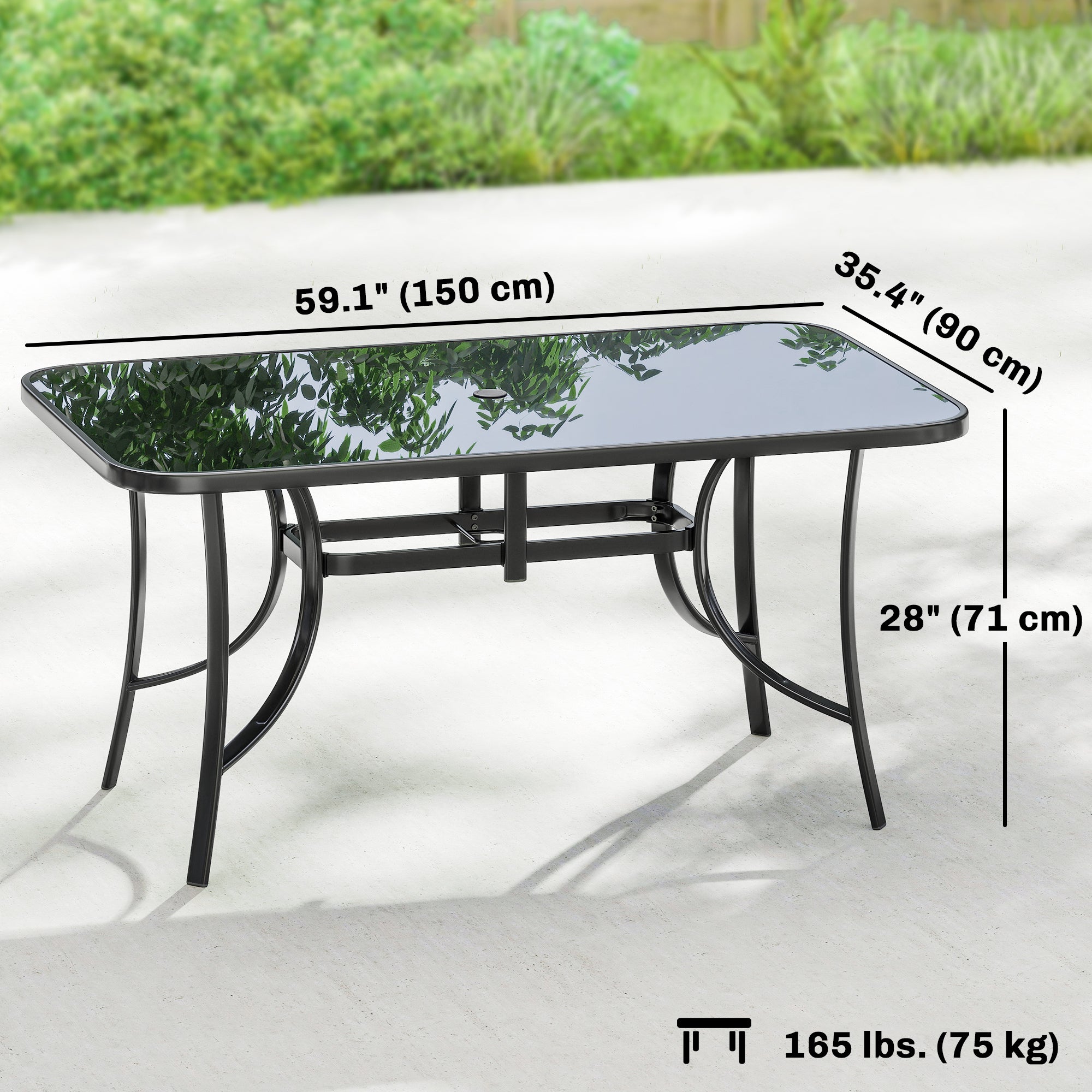 Aosom 6-Person Metal Patio Dining Table with Glass Top - Black-DECOROLALA